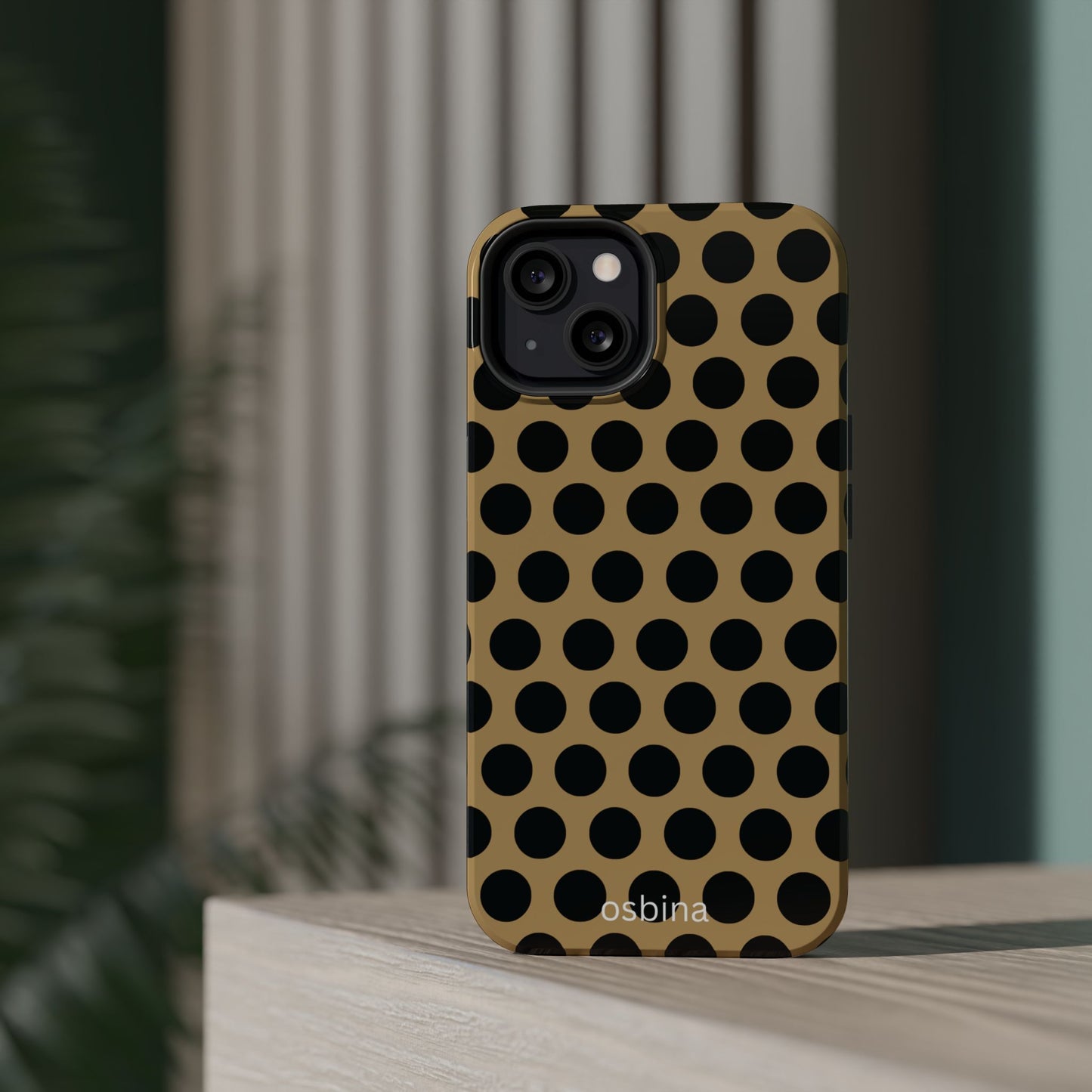osbina | MagSafe compatible for iPhone | Camel Noir Dots Phone Case | Modern Muse Collection