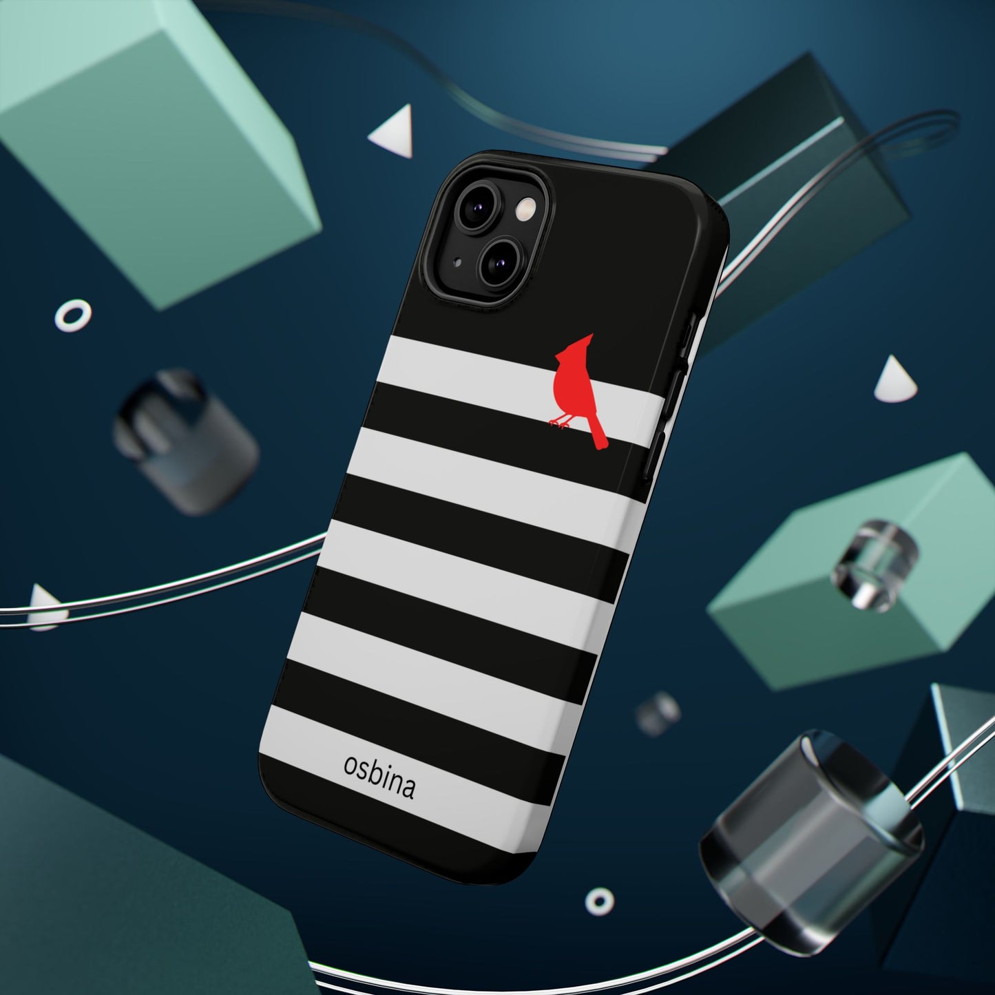 osbina | MagSafe compatible for iPhone | Redbird Edition Thinking of You Phone Case Black & White Stripe | Inspired By Collection