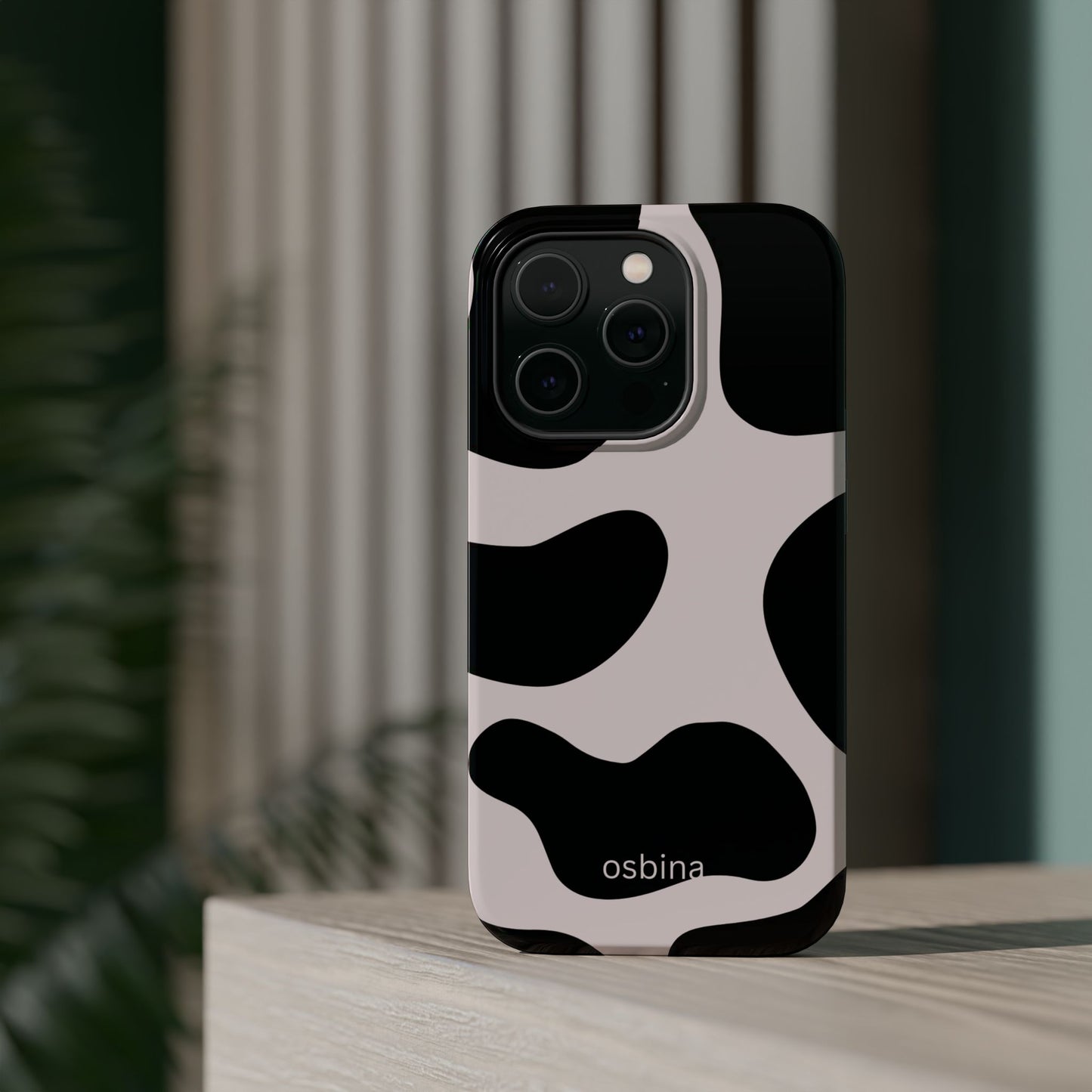 osbina | MagSafe compatible for iPhone | Prairie Chic Pink & Black Cow Print Phone Case | Modern Muse Collection