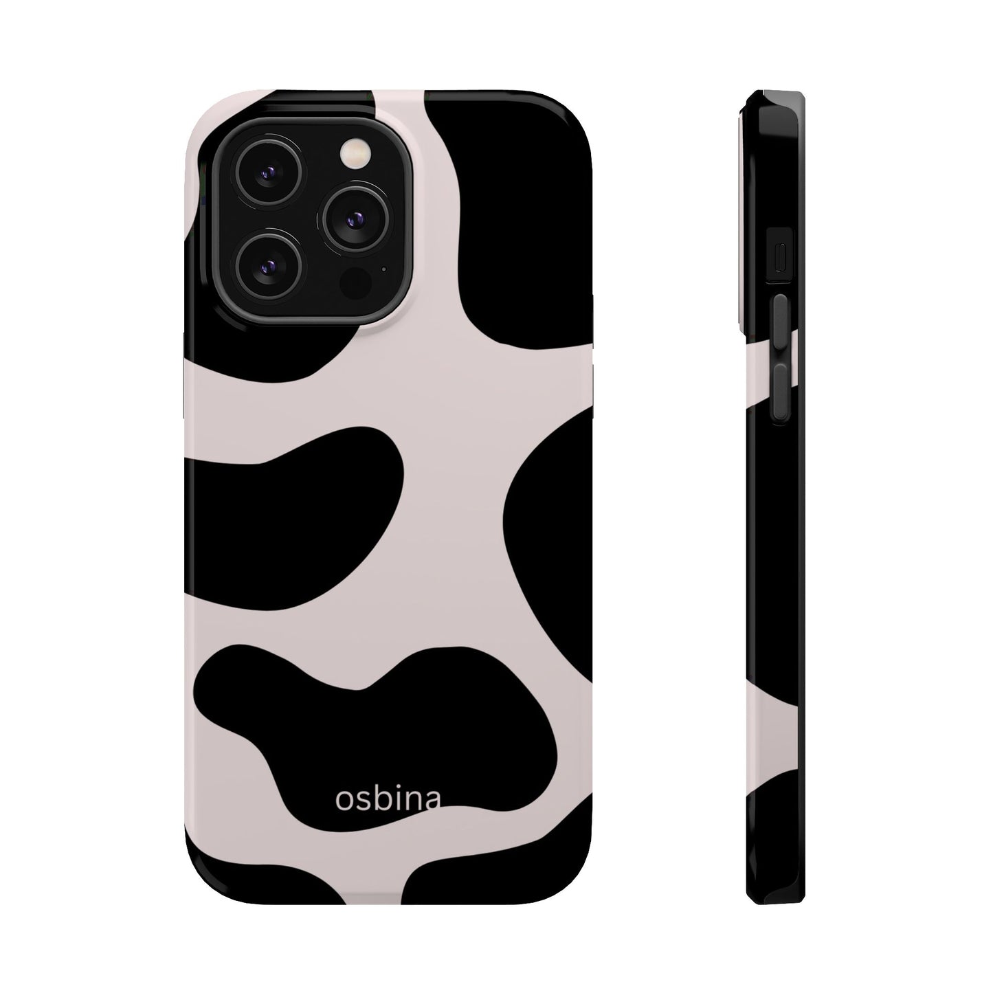 osbina | MagSafe compatible for iPhone | Prairie Chic Pink & Black Cow Print Phone Case | Modern Muse Collection