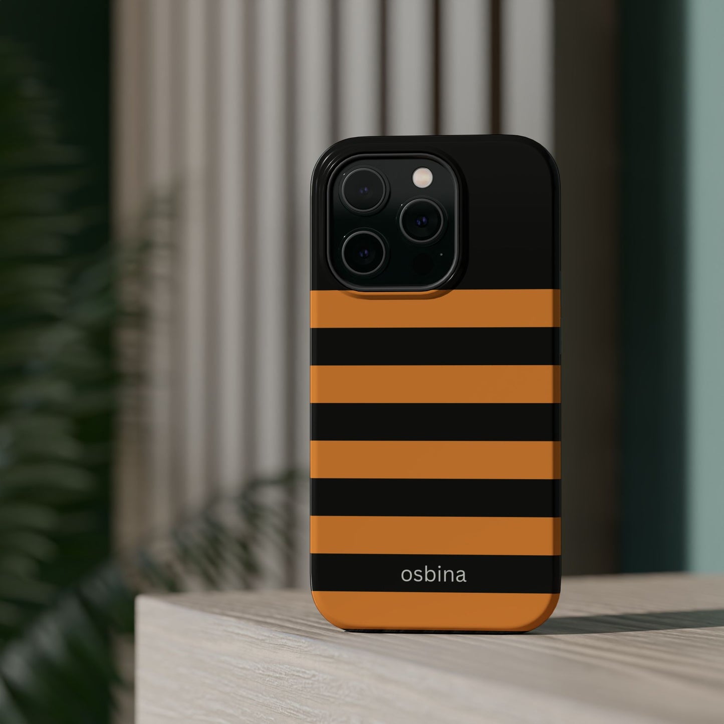 osbina | MagSafe Compatible for iPhone | The Horizon Stripe Case in Black + Orange | The Season Collective