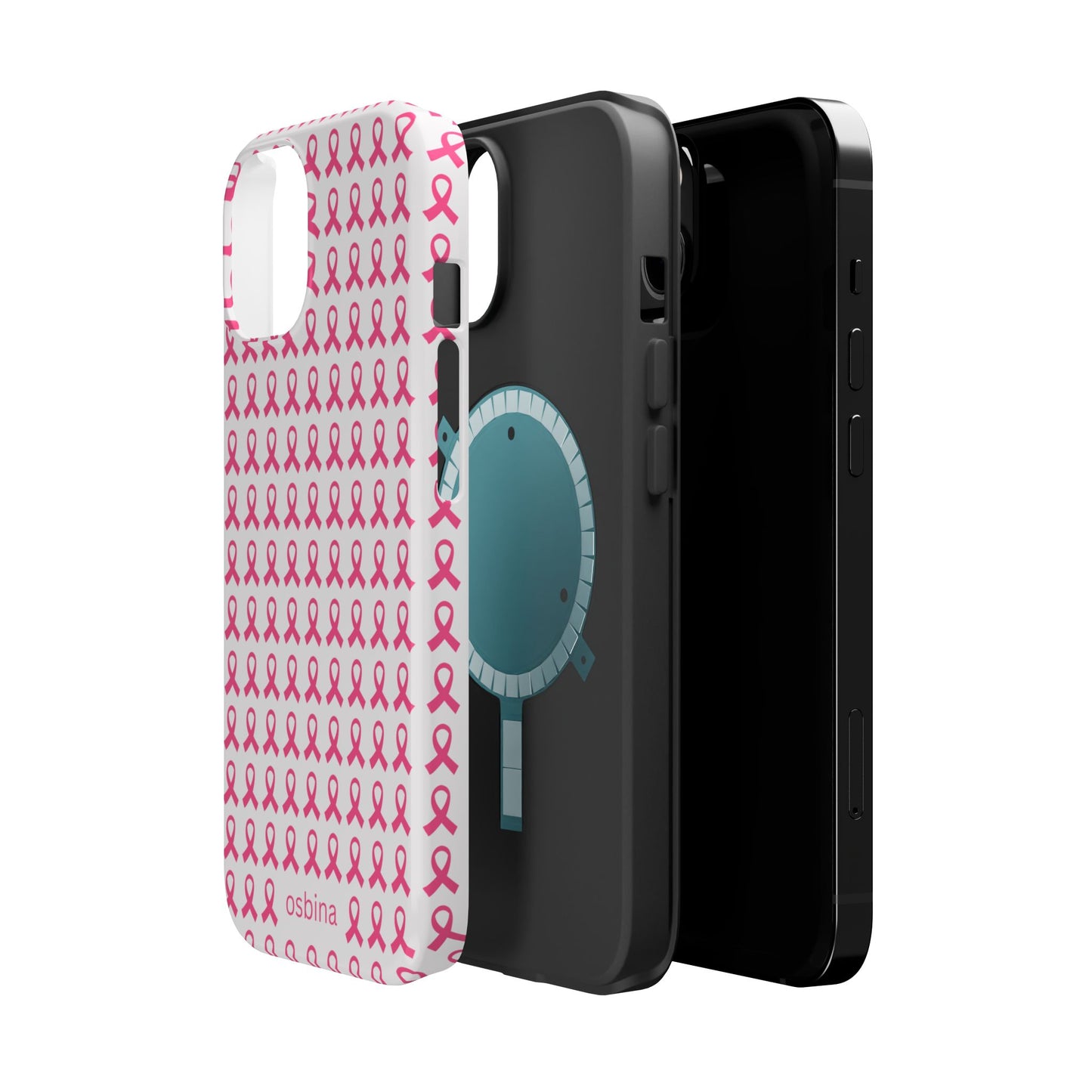 osbina | MagSafe compatible for iPhone | Limited Edition The Side By Side Pink Ribbons Case in Light Pink + Soft Pink + Hot Pink | The Pink October Collection | Inspired By