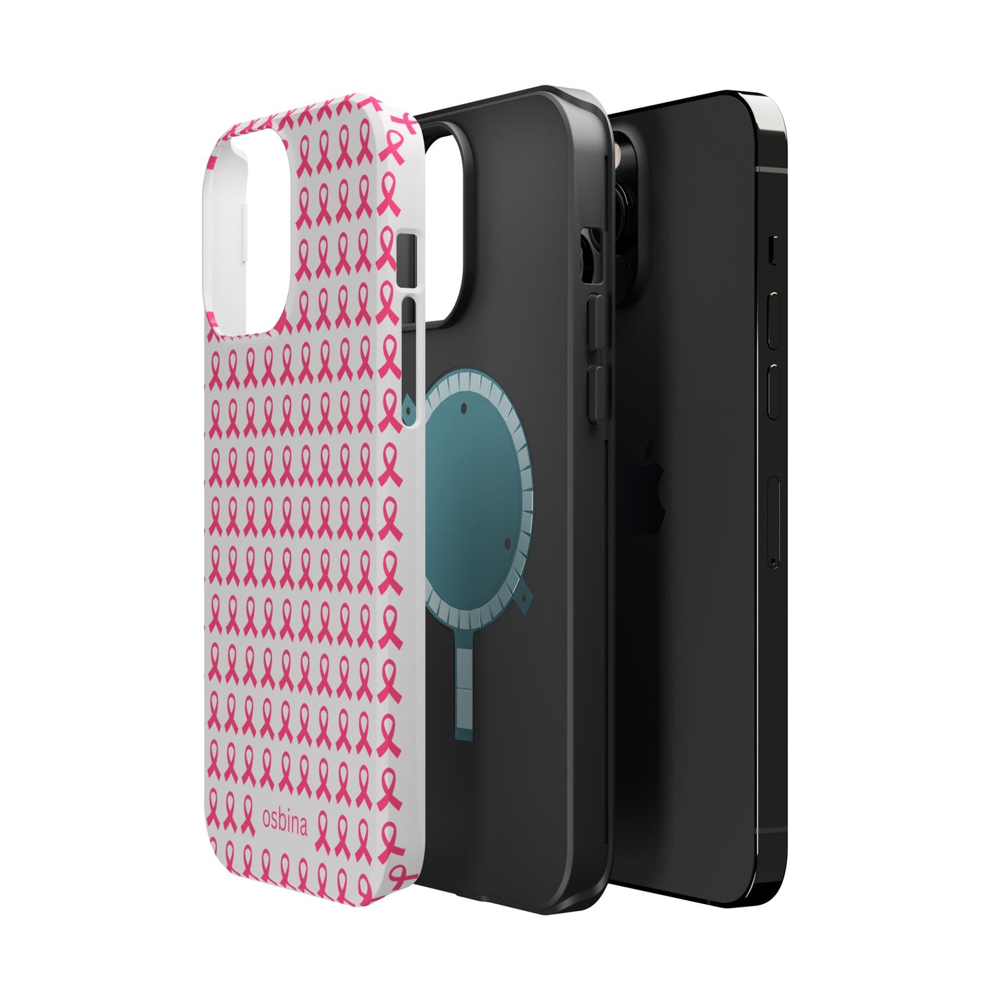 osbina | MagSafe compatible for iPhone | Limited Edition The Side By Side Pink Ribbons Case in Light Pink + Soft Pink + Hot Pink | The Pink October Collection | Inspired By