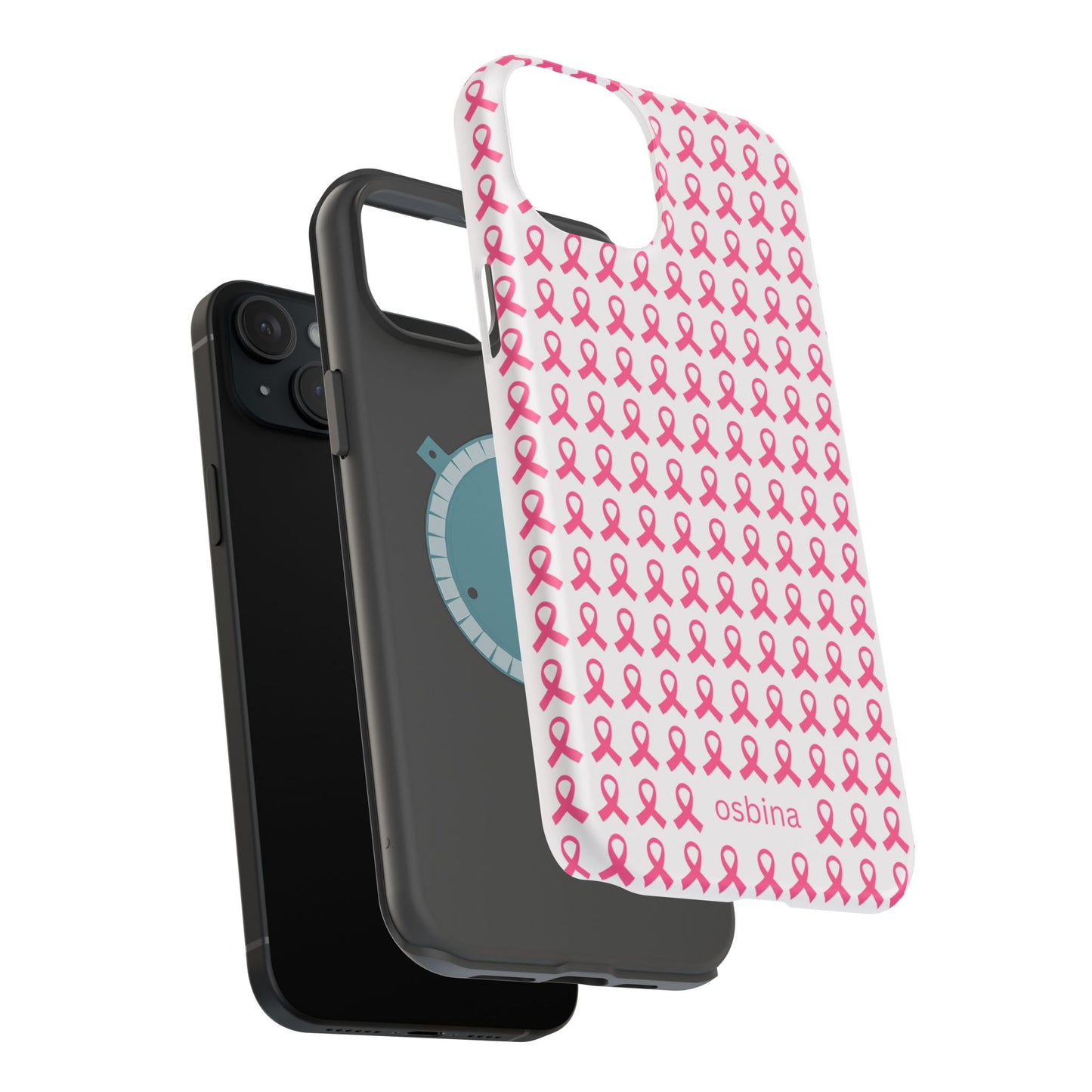 osbina | MagSafe compatible for iPhone | Limited Edition The Side By Side Pink Ribbons Case in Light Pink + Soft Pink + Hot Pink | The Pink October Collection | Inspired By