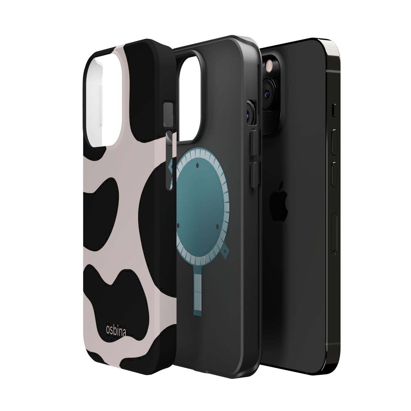 osbina | MagSafe compatible for iPhone | Prairie Chic Pink & Black Cow Print Phone Case | Modern Muse Collection