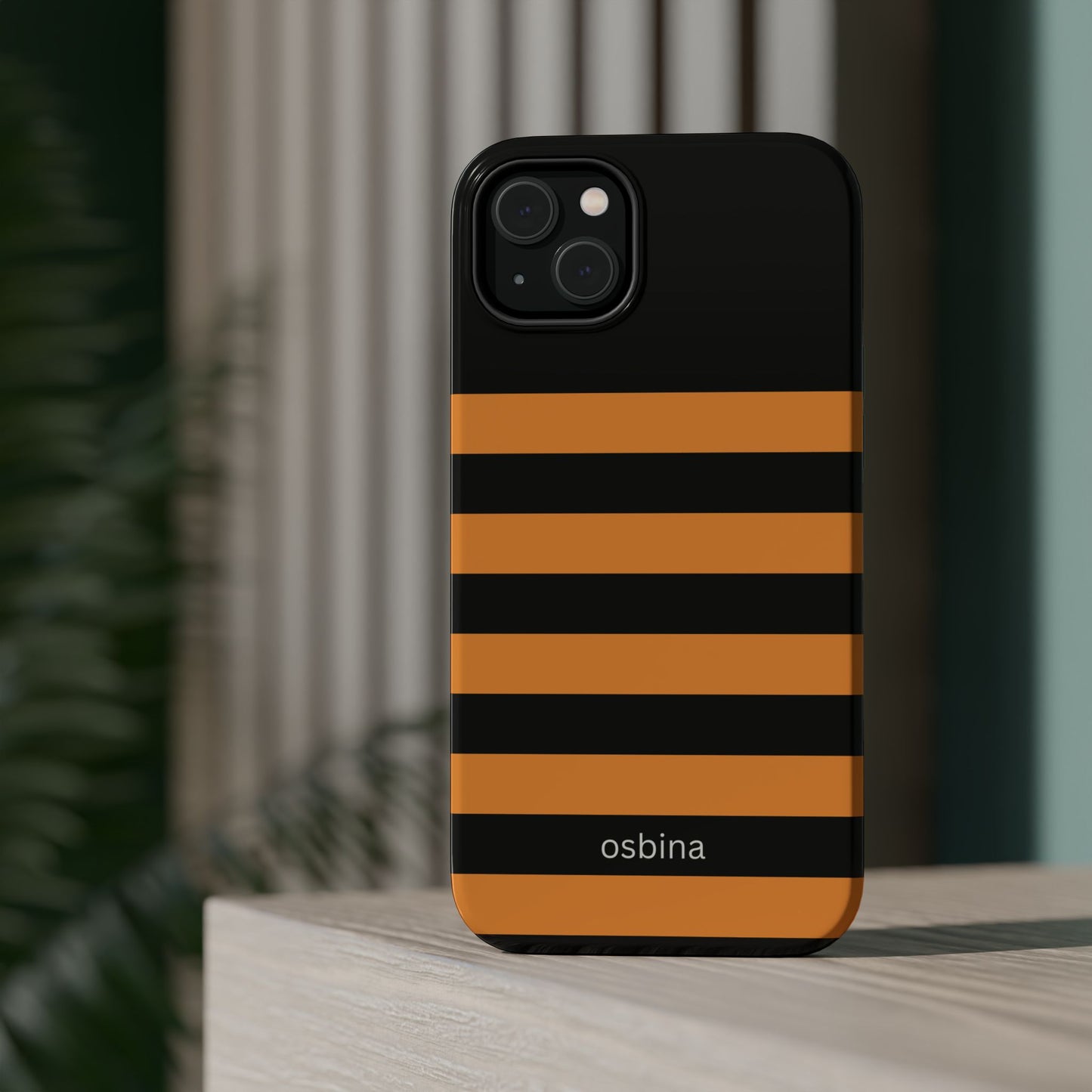 osbina | MagSafe Compatible for iPhone | The Horizon Stripe Case in Black + Orange | The Season Collective