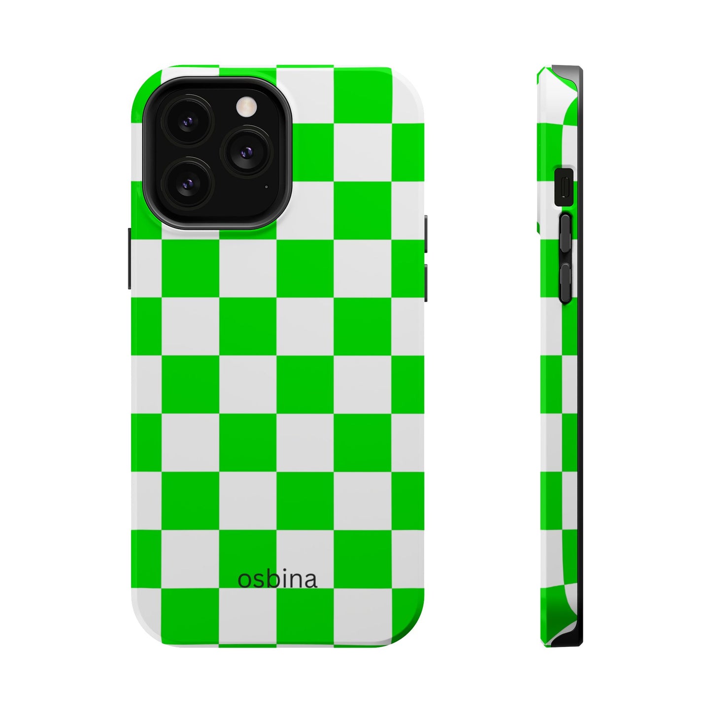 osbina | MagSafe compatible for iPhone | Neon Verdi Checks Phone Case | Color Edit Collection