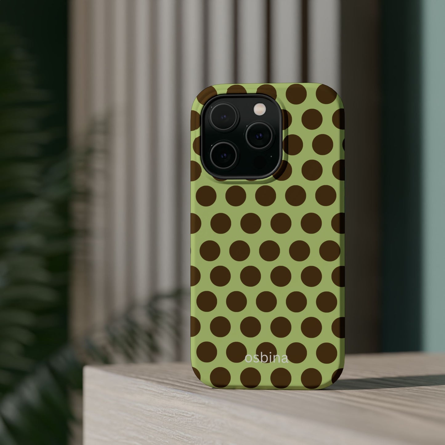 osbina | MagSafe compatible for iPhone | Chartreuse Cocoa Dots Phone Case | Color Edit Collection