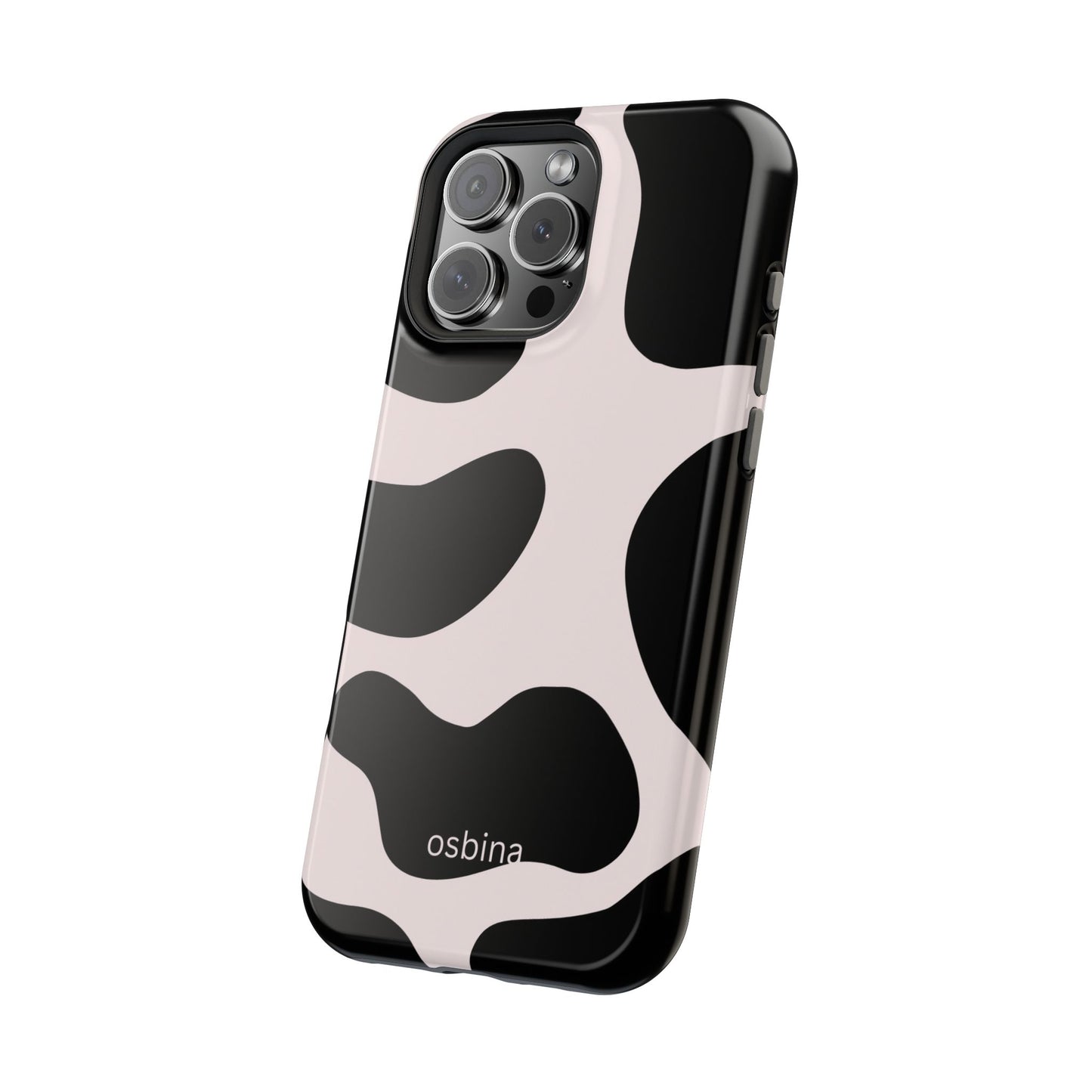 osbina | MagSafe compatible for iPhone | Prairie Chic Pink & Black Cow Print Phone Case | Modern Muse Collection