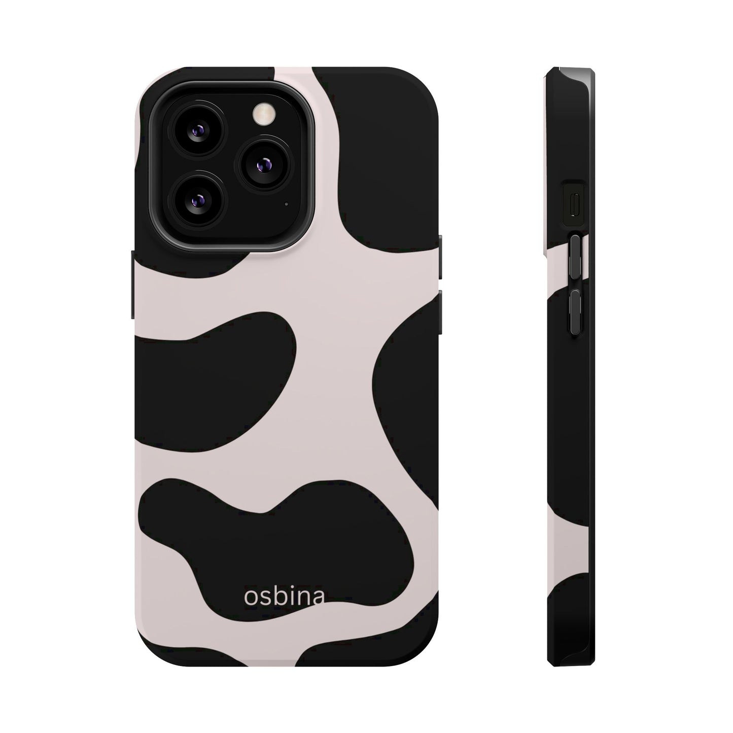 osbina | MagSafe compatible for iPhone | Prairie Chic Pink & Black Cow Print Phone Case | Modern Muse Collection