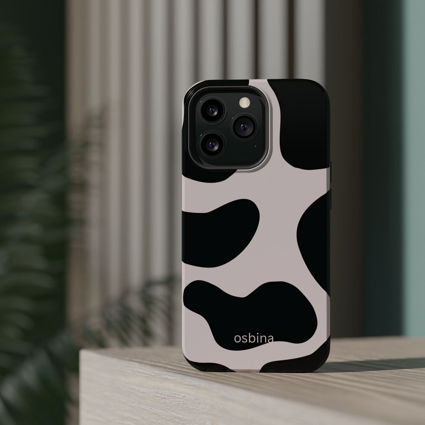 osbina | MagSafe compatible for iPhone | Prairie Chic Pink & Black Cow Print Phone Case | Modern Muse Collection