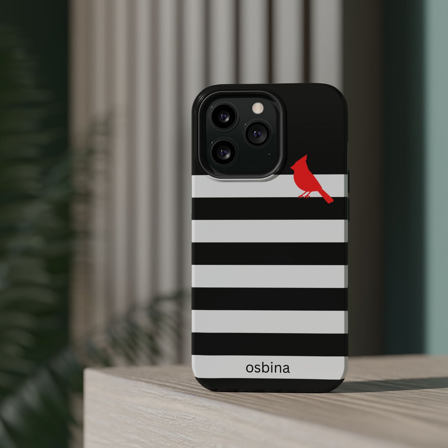 osbina | MagSafe compatible for iPhone | Redbird Edition Thinking of You Phone Case Black & White Stripe | Inspired By Collection