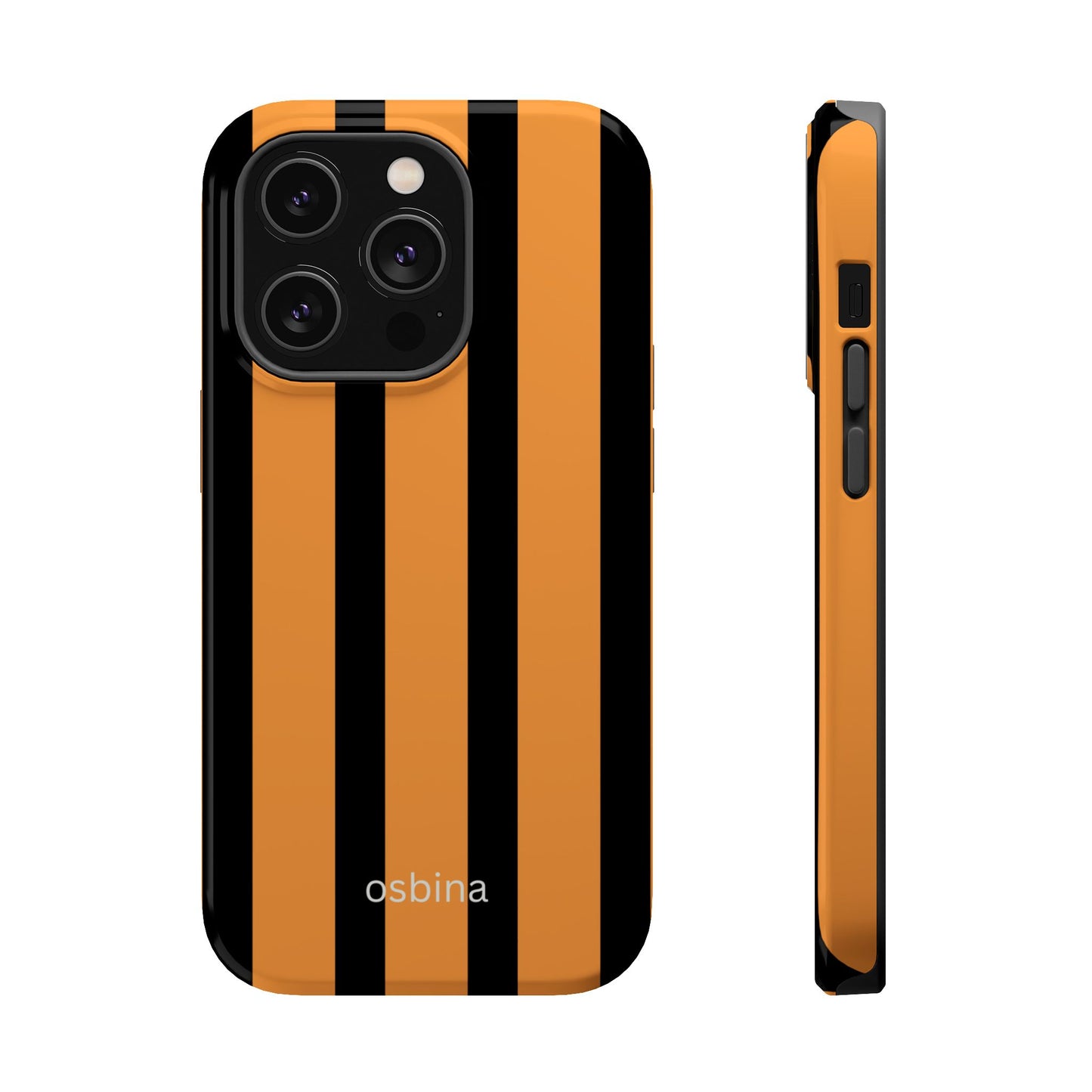 osbina | MagSafe Compatible for iPhone | The Statement Stripe Case in Black + Orange | The Season Collective