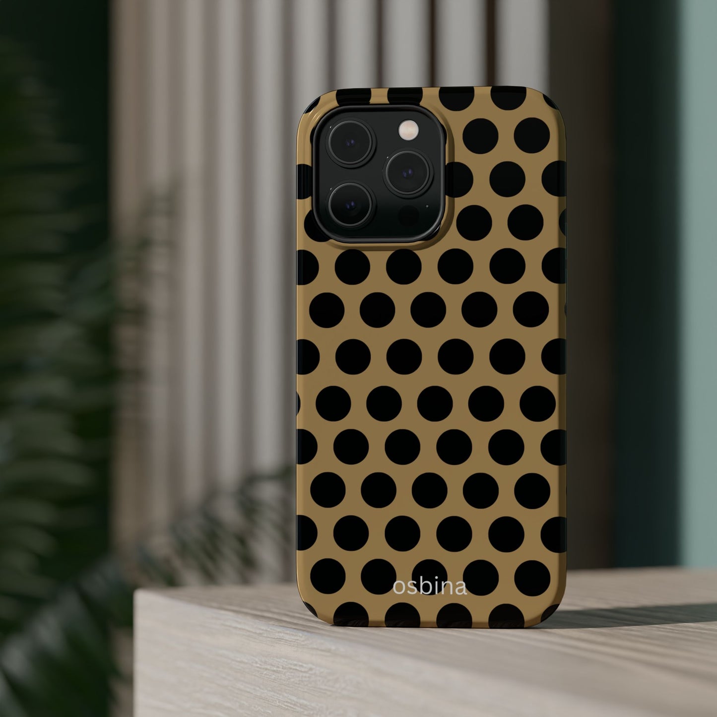 osbina | MagSafe compatible for iPhone | Camel Noir Dots Phone Case | Modern Muse Collection