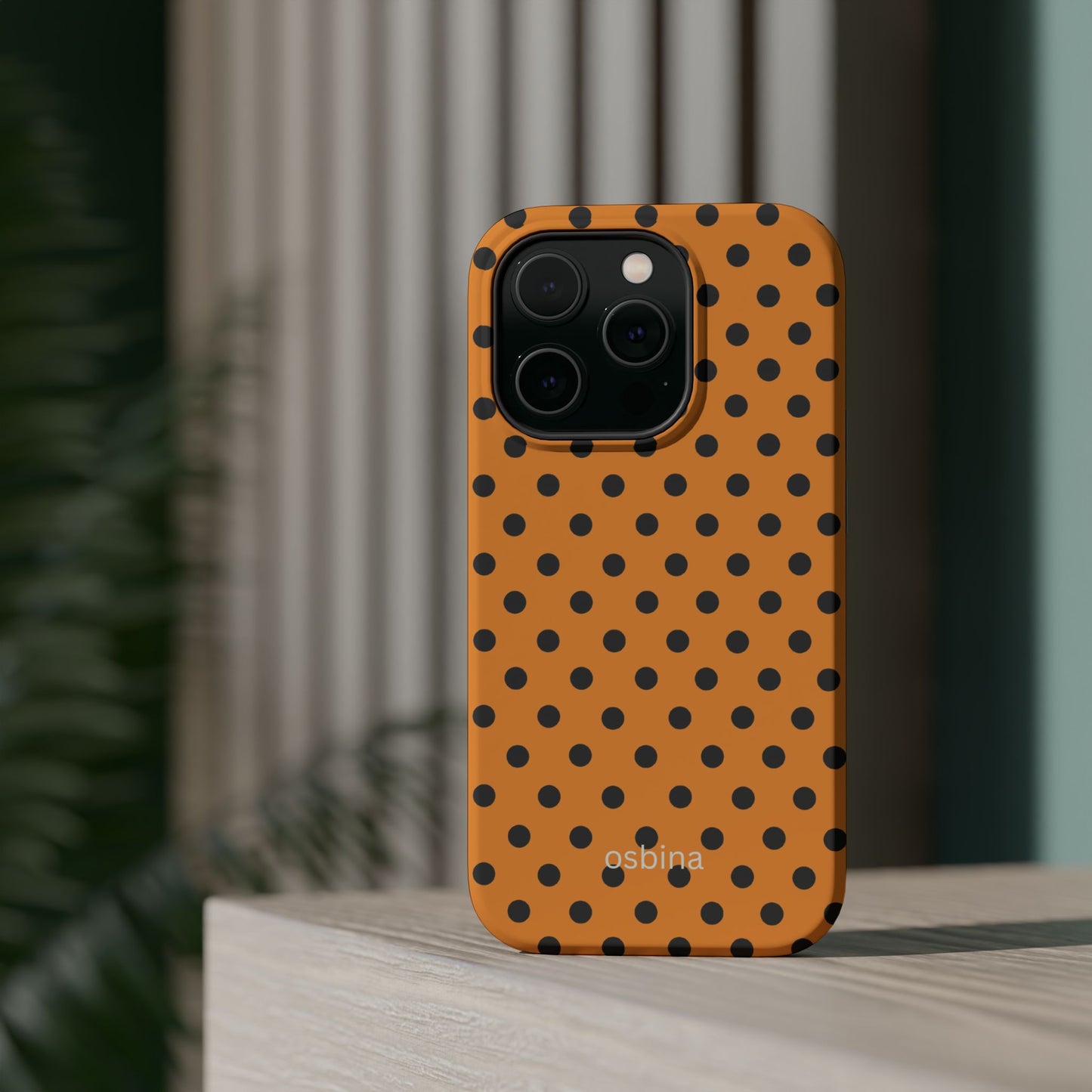 osbina | MagSafe Compatible for iPhone | Spot On Chic — The Orange + Black Polka Dot Case | The Season Collective