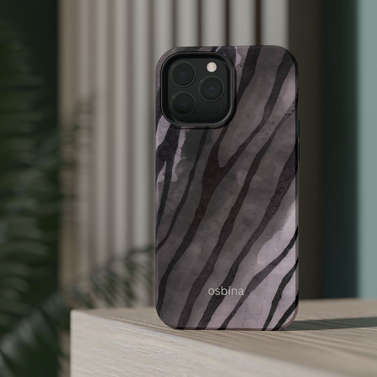 osbina | MagSafe Compatible for iPhone | Stripes on Point — The Muted Gray + Black Tiger Case | The Season Collective