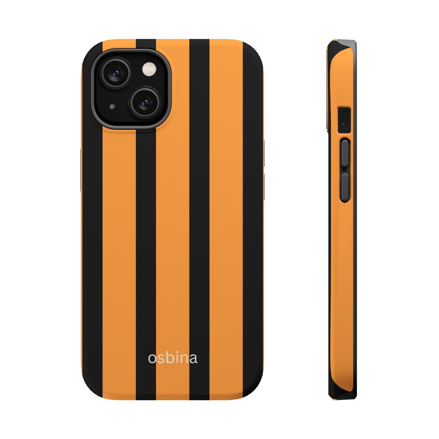 osbina | MagSafe Compatible for iPhone | The Statement Stripe Case in Black + Orange | The Season Collective
