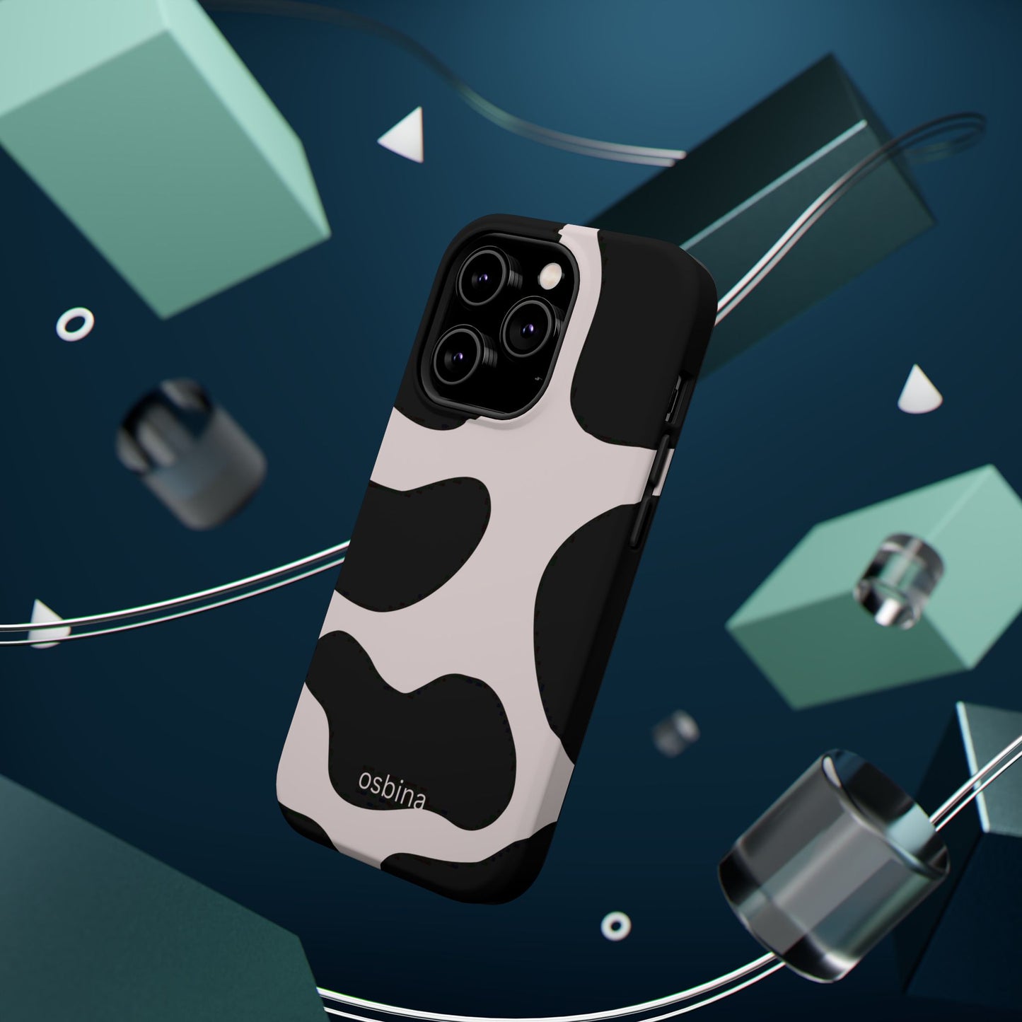 osbina | MagSafe compatible for iPhone | Prairie Chic Pink & Black Cow Print Phone Case | Modern Muse Collection