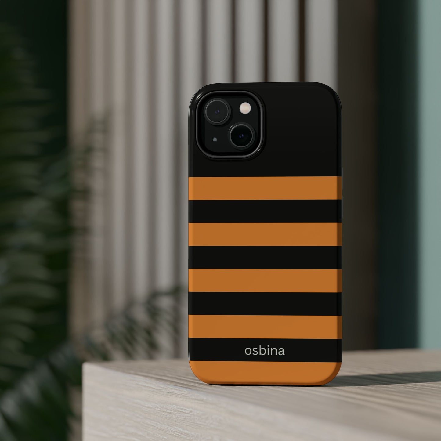 osbina | MagSafe Compatible for iPhone | The Horizon Stripe Case in Black + Orange | The Season Collective