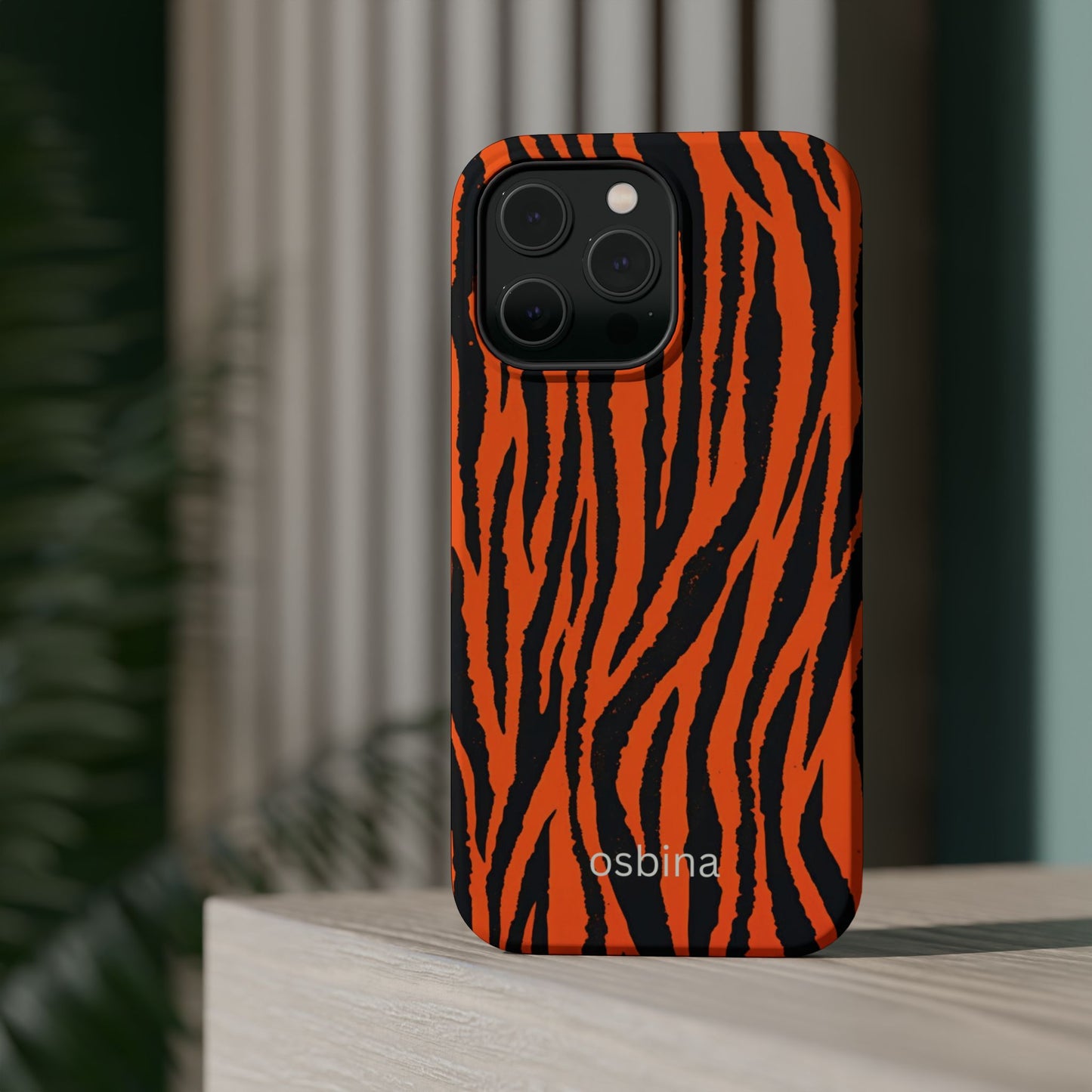 osbina | MagSafe Compatible for iPhone | Tiger, But Make It Chic — The Bengal Stripe Case in Orange + Black | The Season Collective