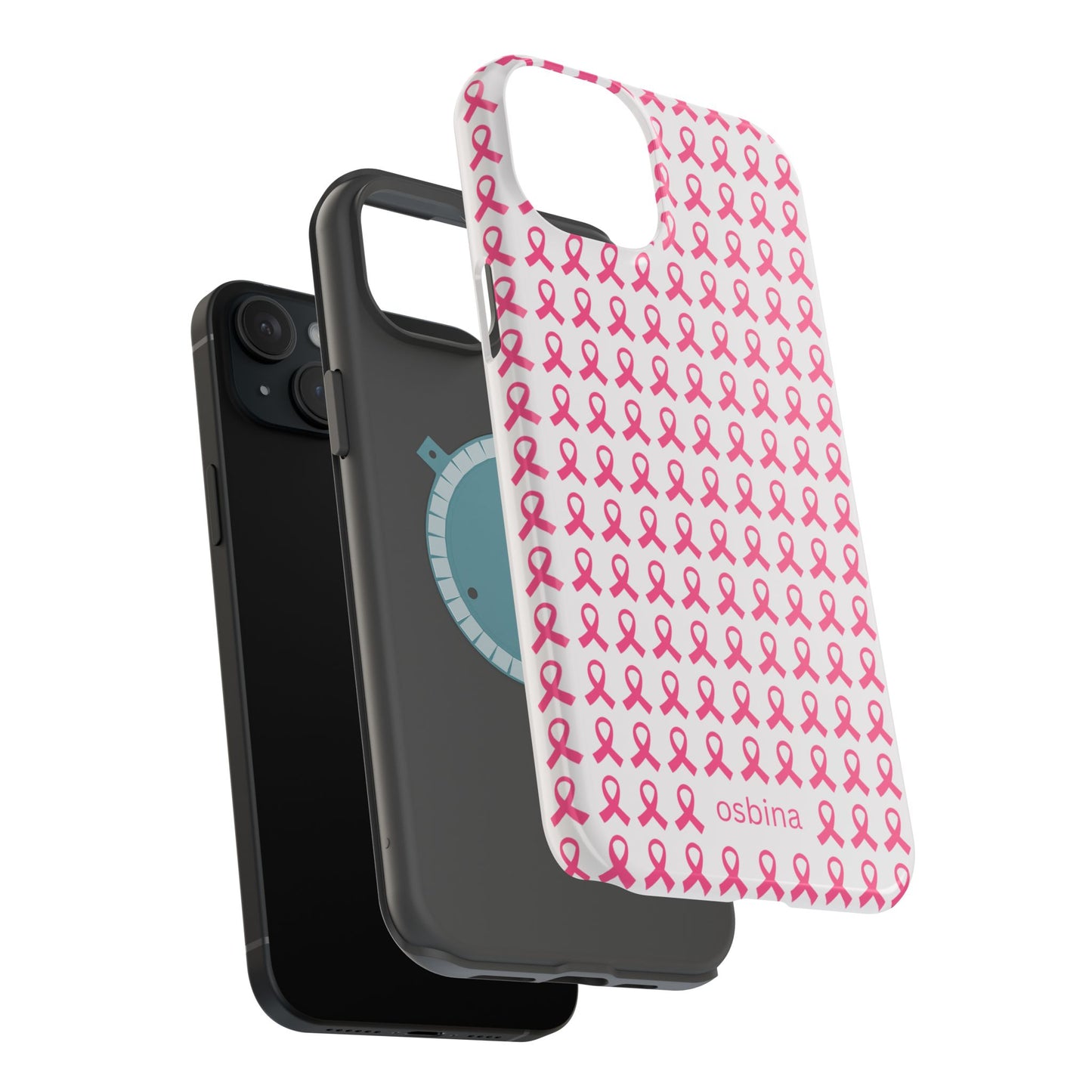 osbina | MagSafe compatible for iPhone | Limited Edition The Side By Side Pink Ribbons Case in Light Pink + Soft Pink + Hot Pink | The Pink October Collection | Inspired By