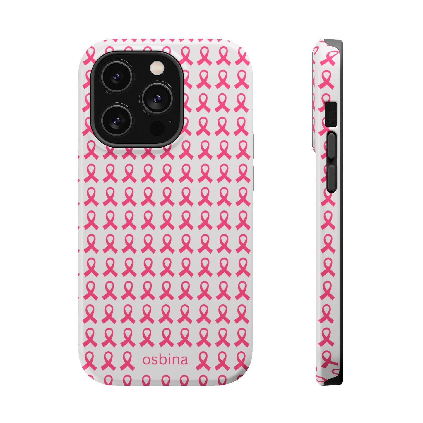 osbina | MagSafe compatible for iPhone | Limited Edition The Side By Side Pink Ribbons Case in Light Pink + Soft Pink + Hot Pink | The Pink October Collection | Inspired By