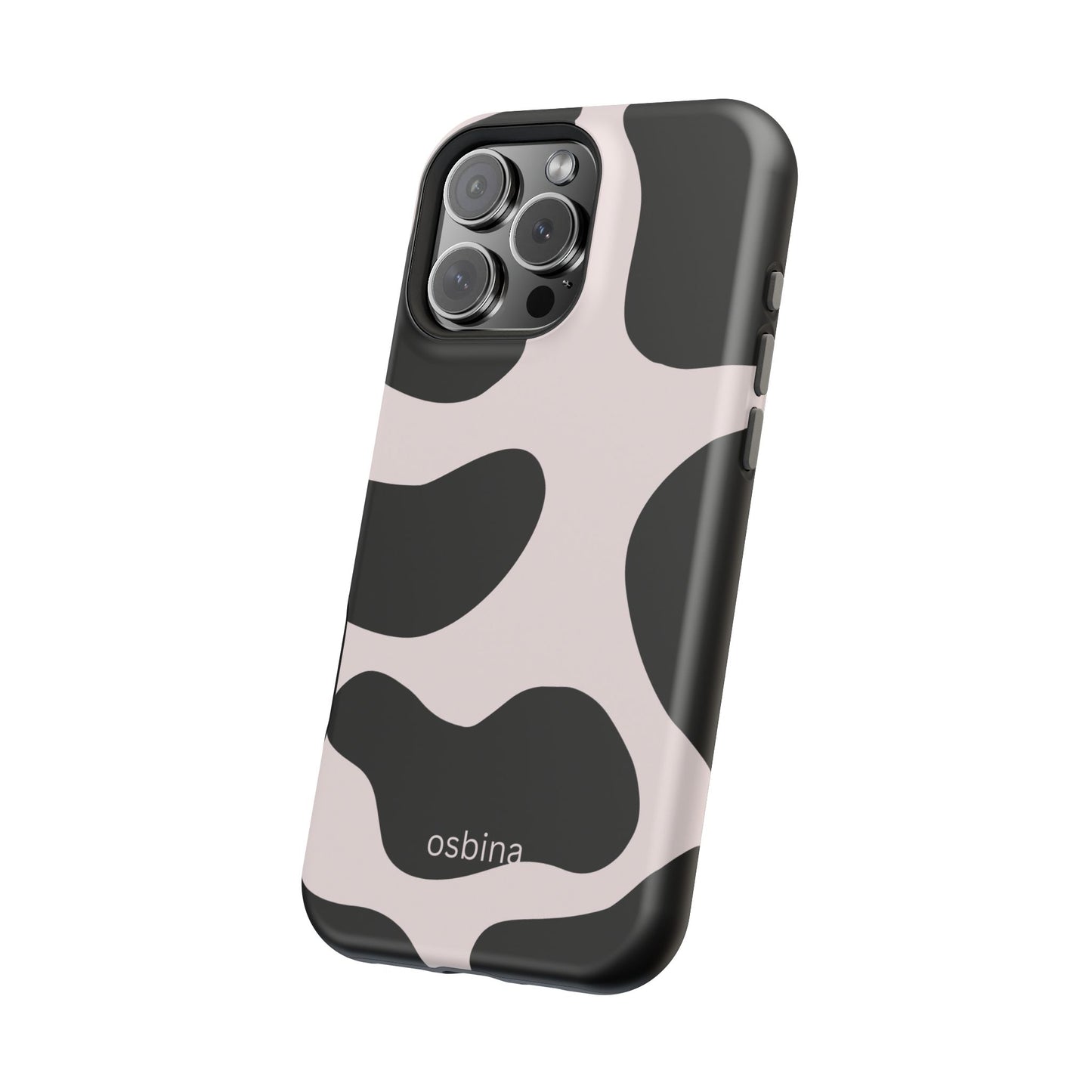 osbina | MagSafe compatible for iPhone | Prairie Chic Pink & Black Cow Print Phone Case | Modern Muse Collection