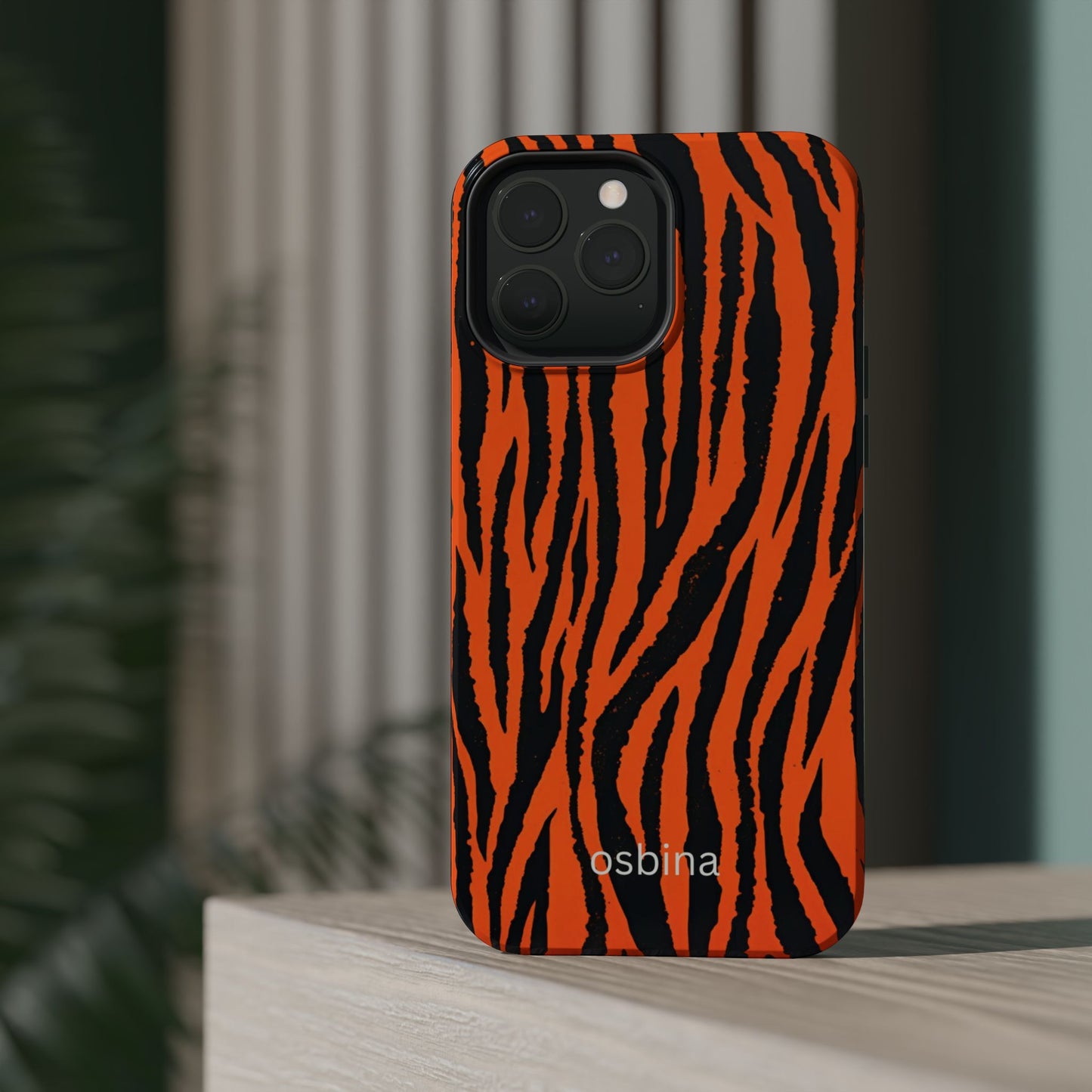 osbina | MagSafe Compatible for iPhone | Tiger, But Make It Chic — The Bengal Stripe Case in Orange + Black | The Season Collective
