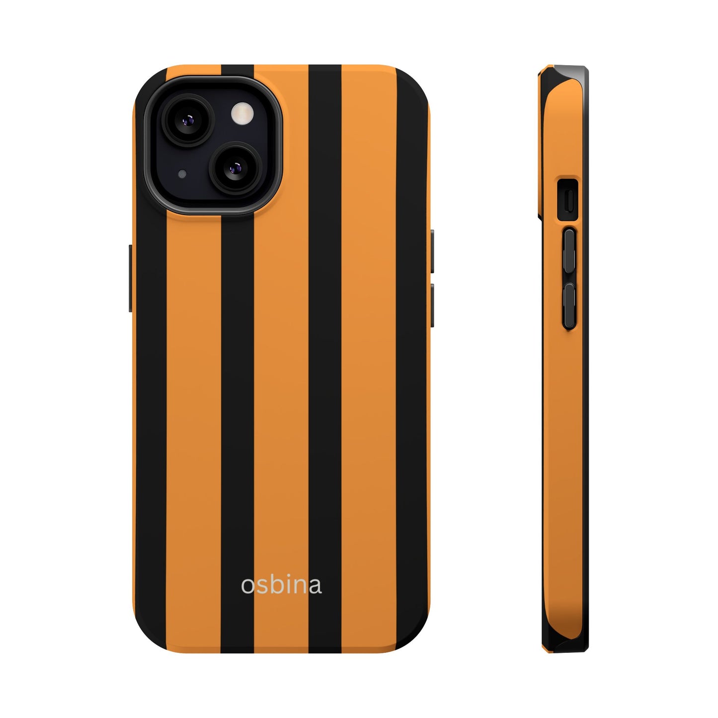 osbina | MagSafe Compatible for iPhone | The Statement Stripe Case in Black + Orange | The Season Collective