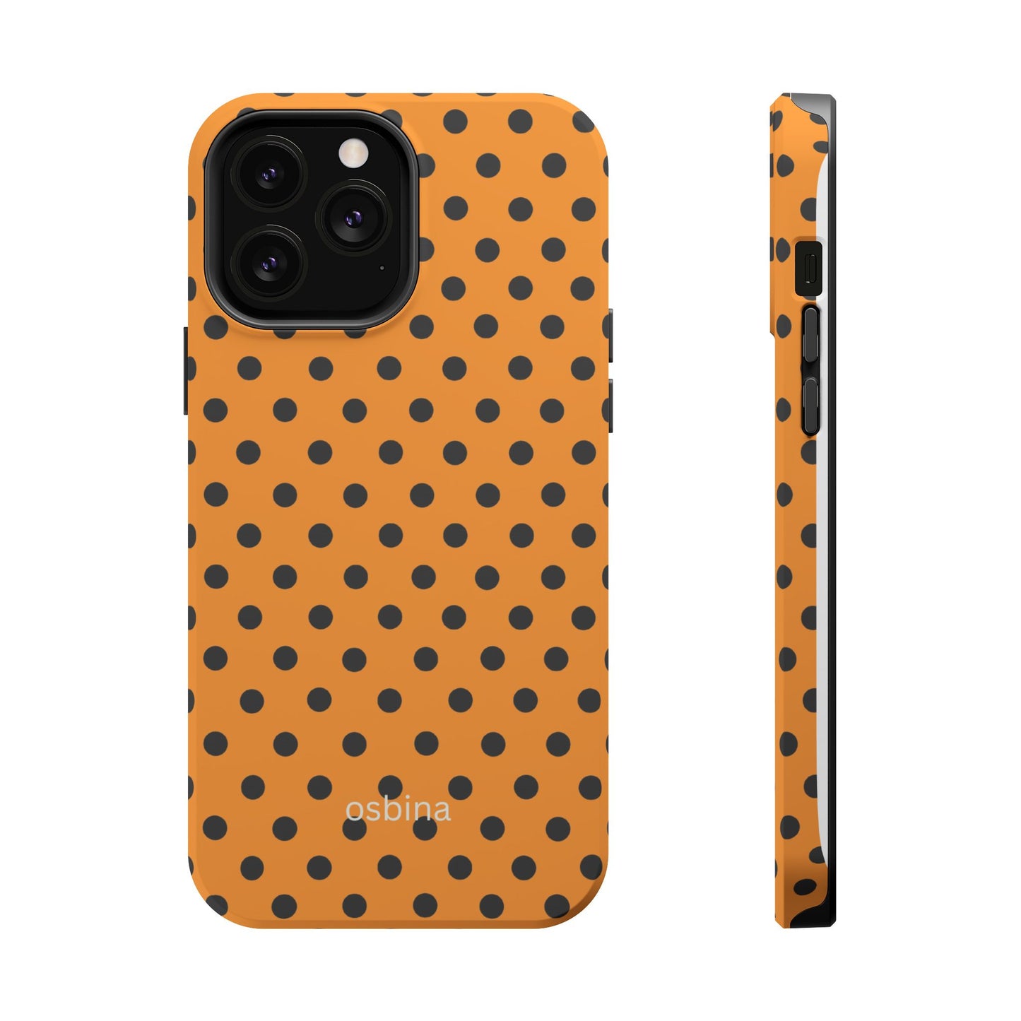 osbina | MagSafe Compatible for iPhone | Spot On Chic — The Orange + Black Polka Dot Case | The Season Collective