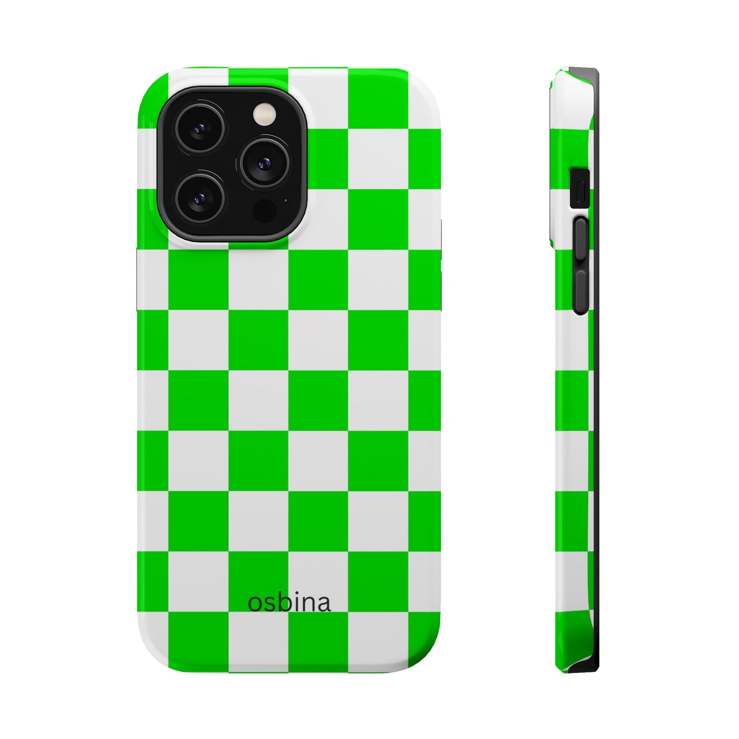 osbina | MagSafe compatible for iPhone | Neon Verdi Checks Phone Case | Color Edit Collection