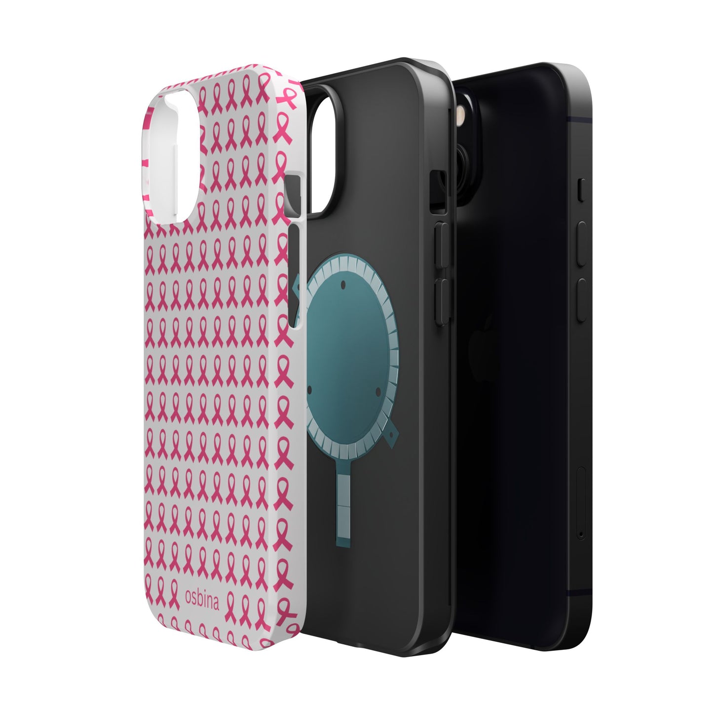 osbina | MagSafe compatible for iPhone | Limited Edition The Side By Side Pink Ribbons Case in Light Pink + Soft Pink + Hot Pink | The Pink October Collection | Inspired By
