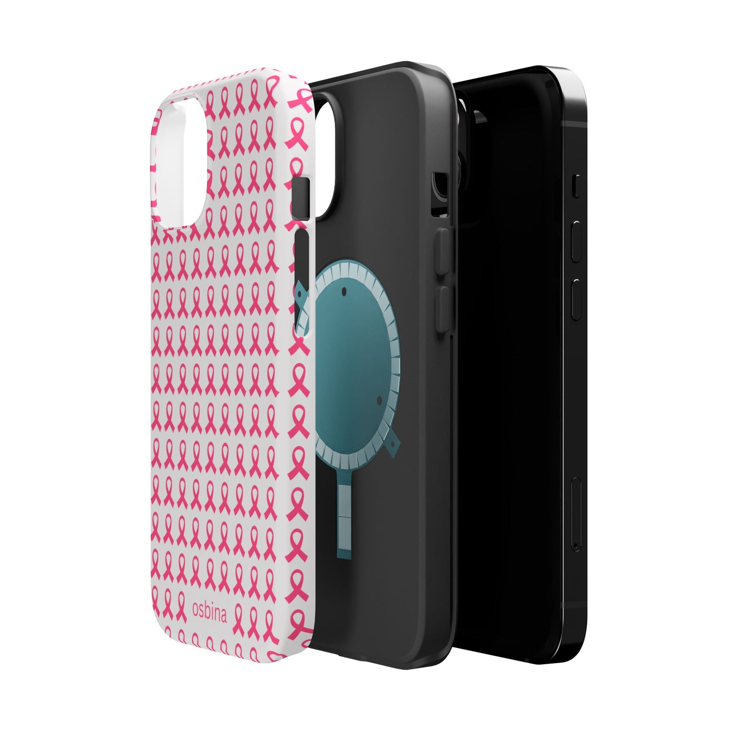 osbina | MagSafe compatible for iPhone | Limited Edition The Side By Side Pink Ribbons Case in Light Pink + Soft Pink + Hot Pink | The Pink October Collection | Inspired By