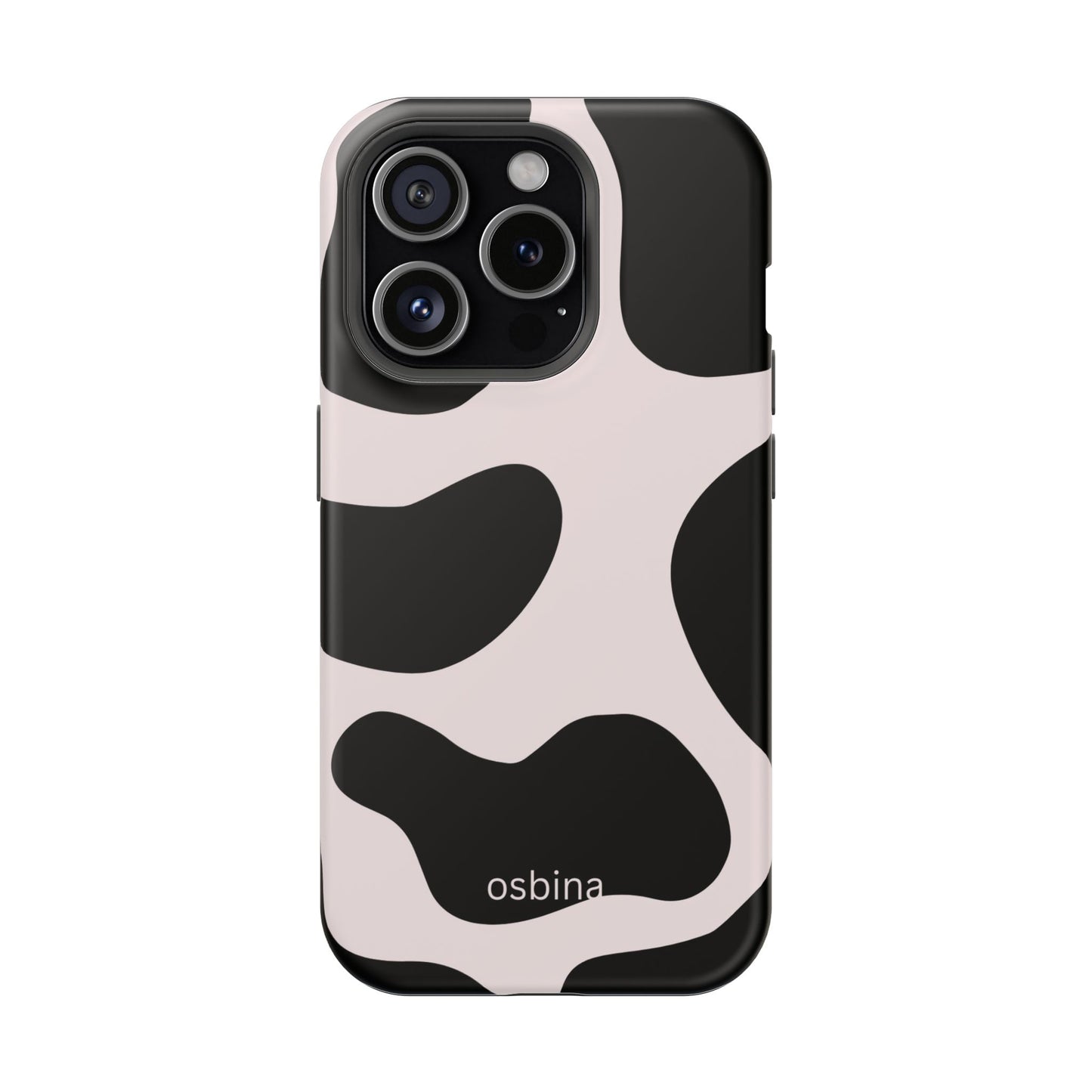 osbina | MagSafe compatible for iPhone | Prairie Chic Pink & Black Cow Print Phone Case | Modern Muse Collection