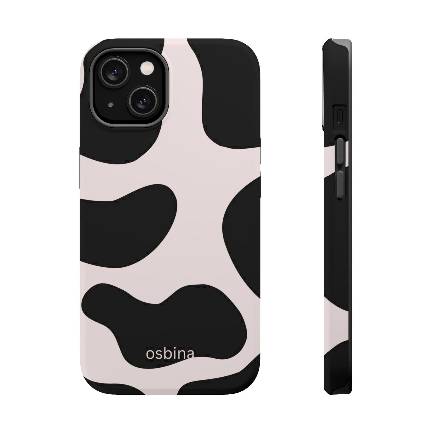 osbina | MagSafe compatible for iPhone | Prairie Chic Pink & Black Cow Print Phone Case | Modern Muse Collection