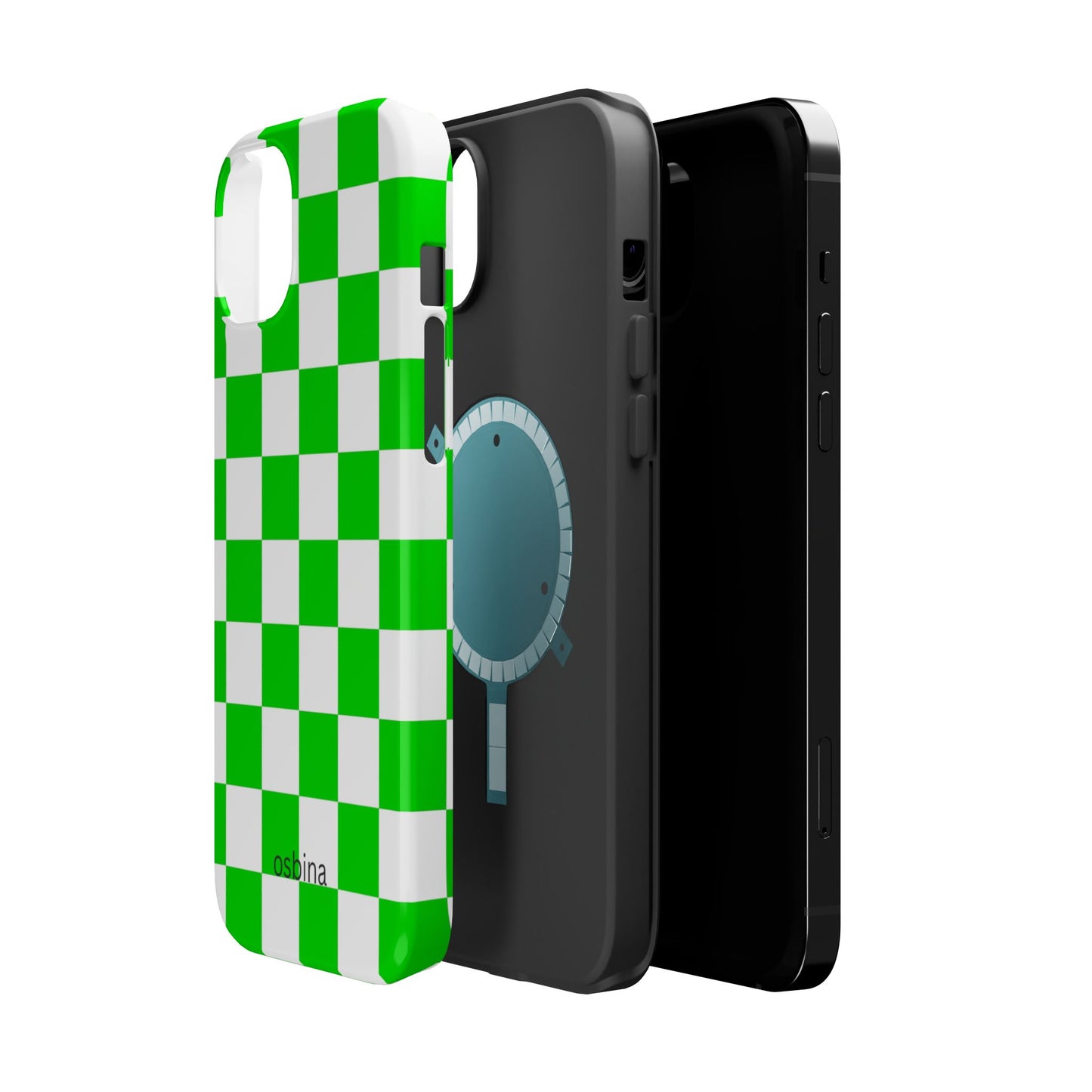 osbina | MagSafe compatible for iPhone | Neon Verdi Checks Phone Case | Color Edit Collection