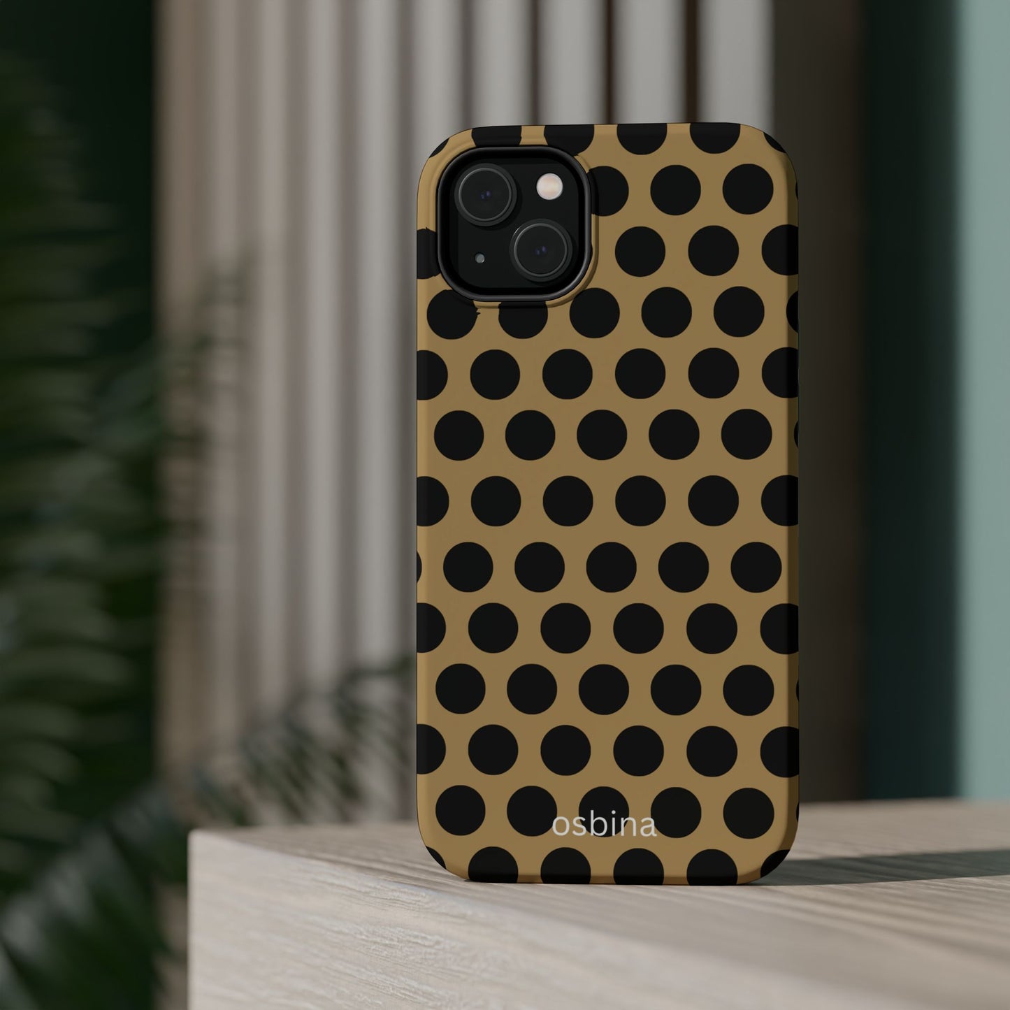 osbina | MagSafe compatible for iPhone | Camel Noir Dots Phone Case | Modern Muse Collection