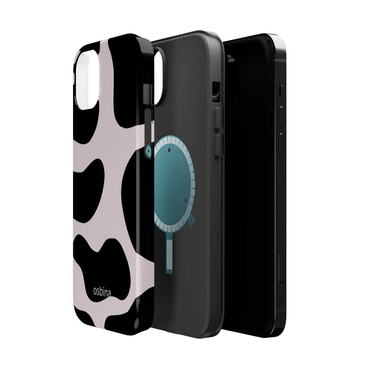 osbina | MagSafe compatible for iPhone | Prairie Chic Pink & Black Cow Print Phone Case | Modern Muse Collection