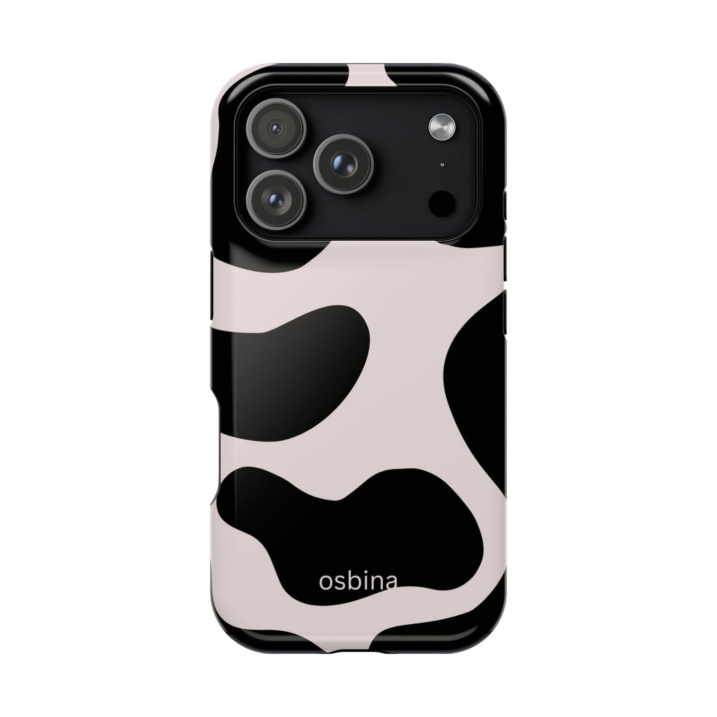 osbina | MagSafe compatible for iPhone | Prairie Chic Pink & Black Cow Print Phone Case | Modern Muse Collection