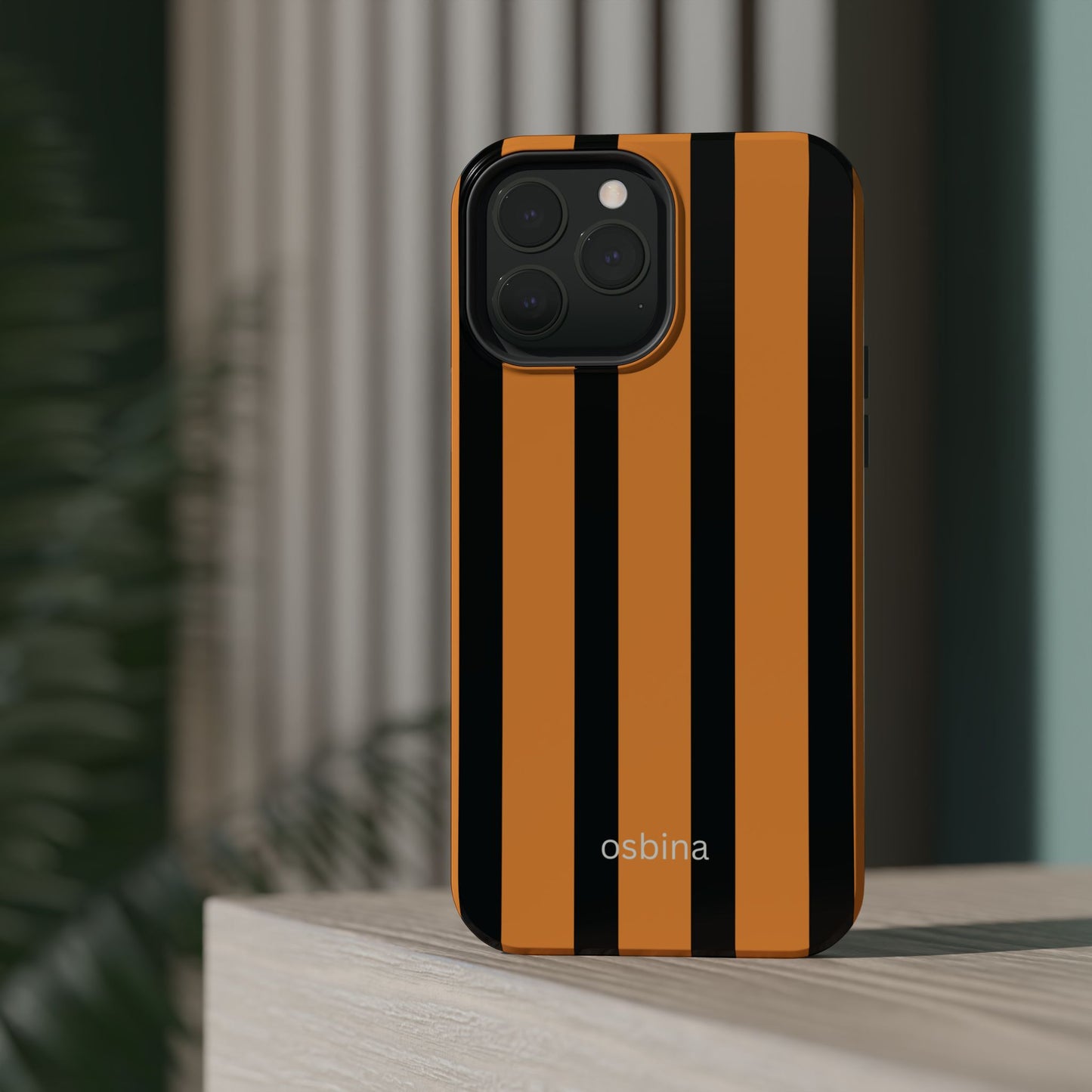 osbina | MagSafe Compatible for iPhone | The Statement Stripe Case in Black + Orange | The Season Collective