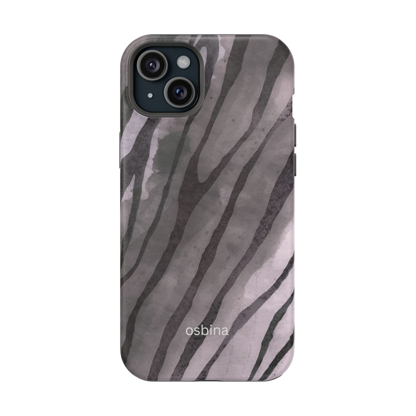 osbina | MagSafe Compatible for iPhone | Stripes on Point — The Muted Gray + Black Tiger Case | The Season Collective