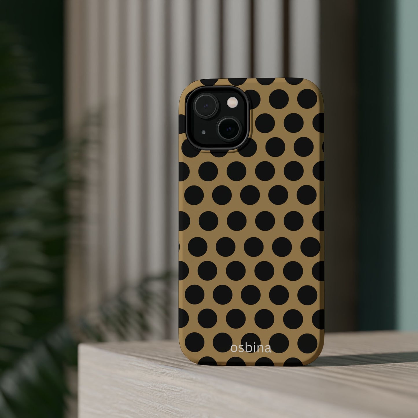 osbina | MagSafe compatible for iPhone | Camel Noir Dots Phone Case | Modern Muse Collection