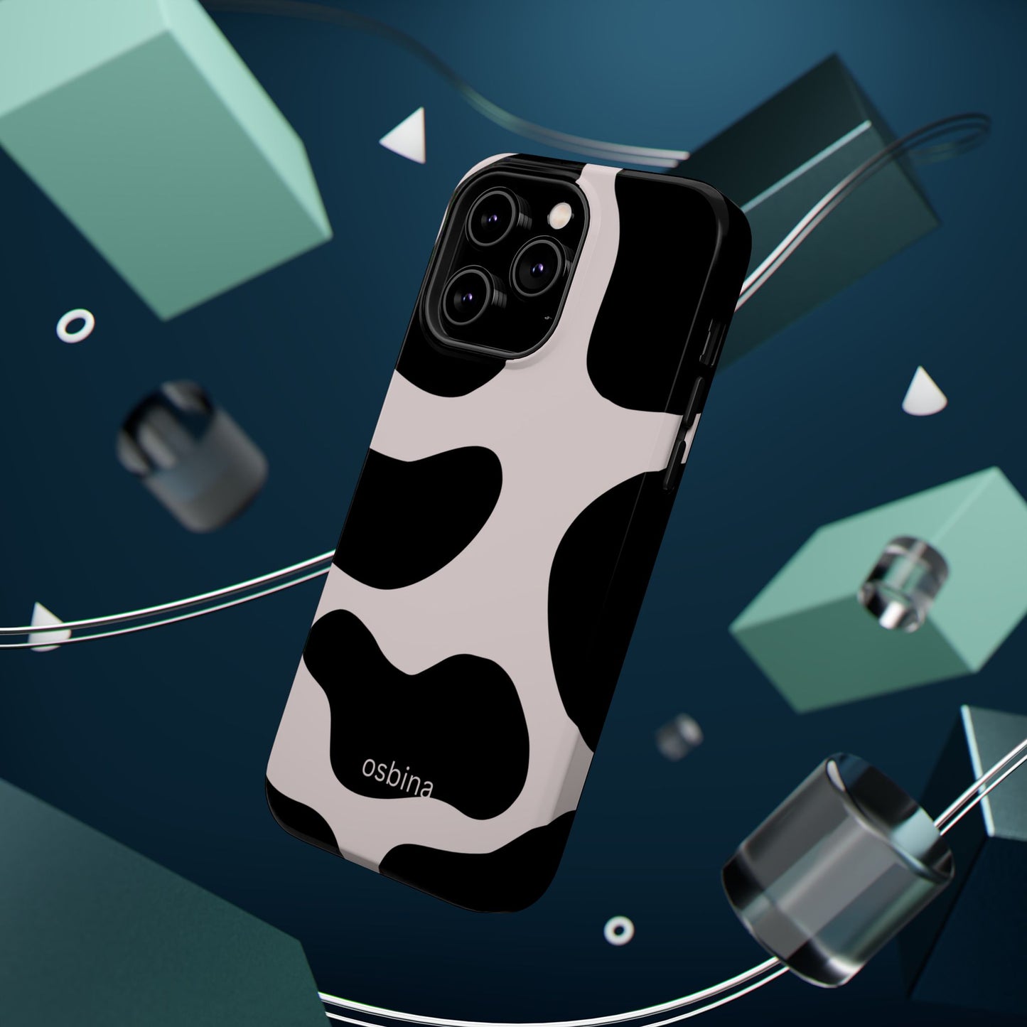 osbina | MagSafe compatible for iPhone | Prairie Chic Pink & Black Cow Print Phone Case | Modern Muse Collection