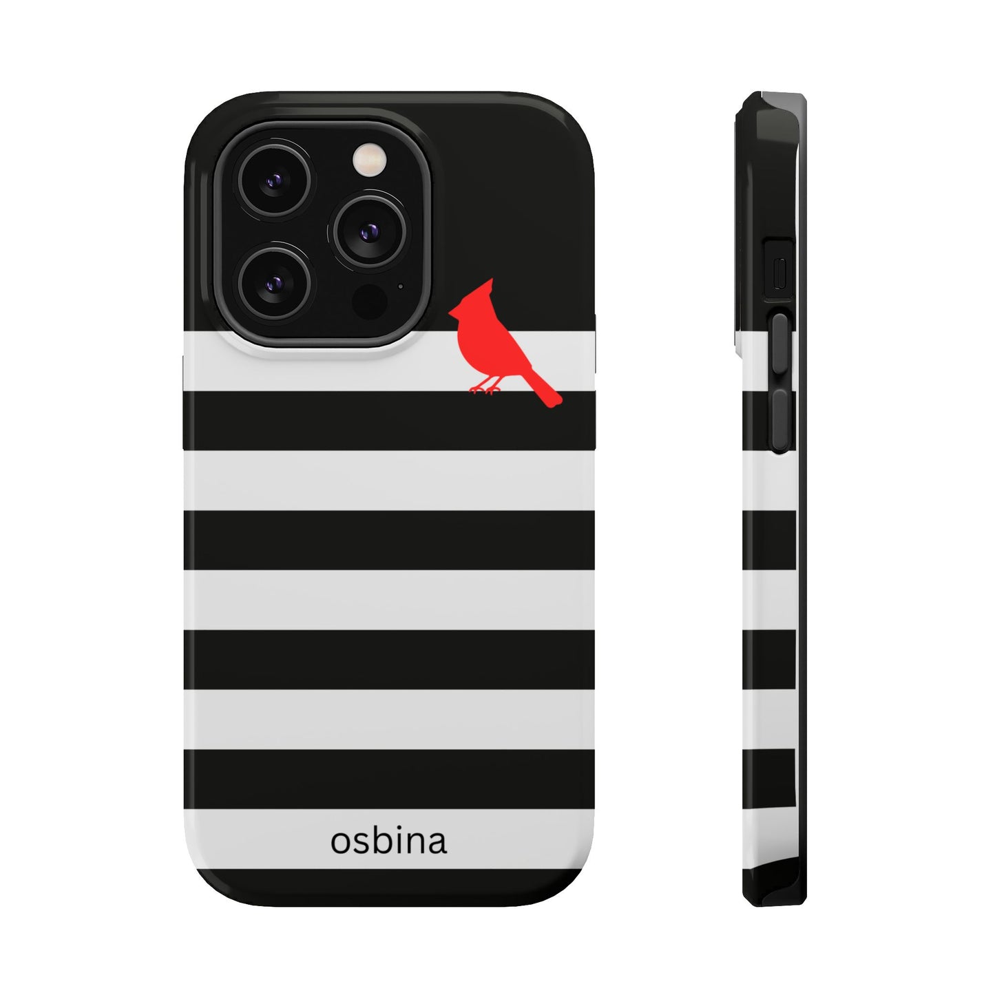 osbina | MagSafe compatible for iPhone | Redbird Edition Thinking of You Phone Case Black & White Stripe | Inspired By Collection