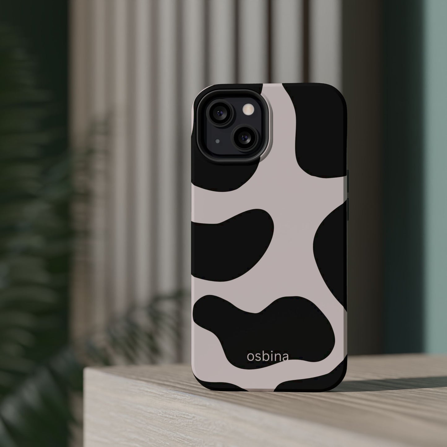 osbina | MagSafe compatible for iPhone | Prairie Chic Pink & Black Cow Print Phone Case | Modern Muse Collection