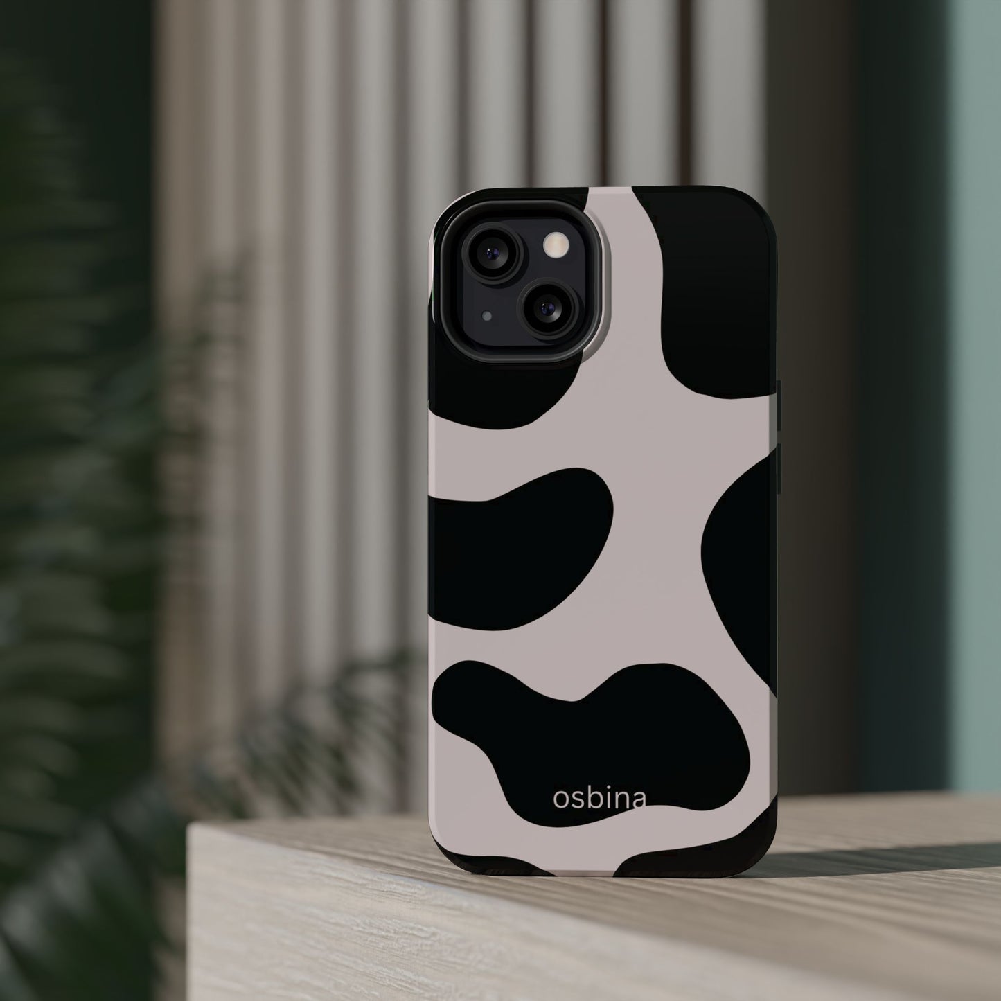osbina | MagSafe compatible for iPhone | Prairie Chic Pink & Black Cow Print Phone Case | Modern Muse Collection
