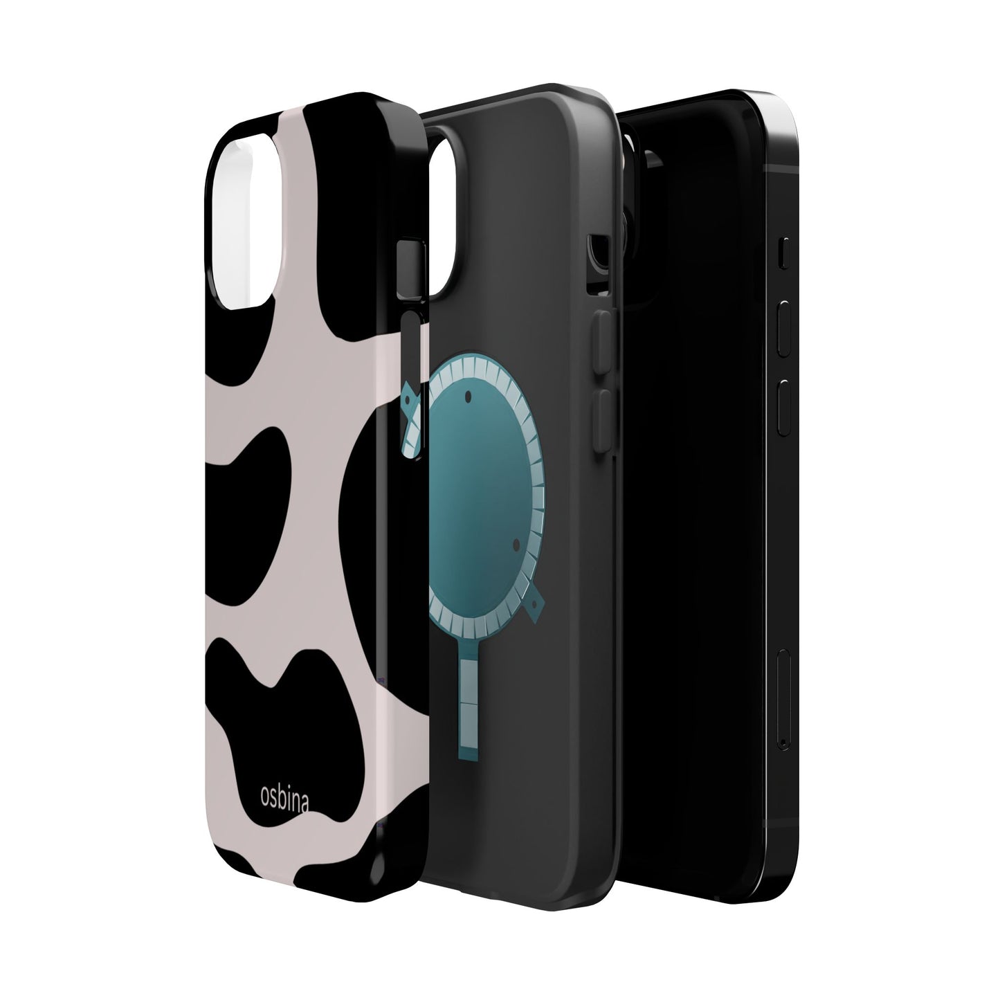 osbina | MagSafe compatible for iPhone | Prairie Chic Pink & Black Cow Print Phone Case | Modern Muse Collection
