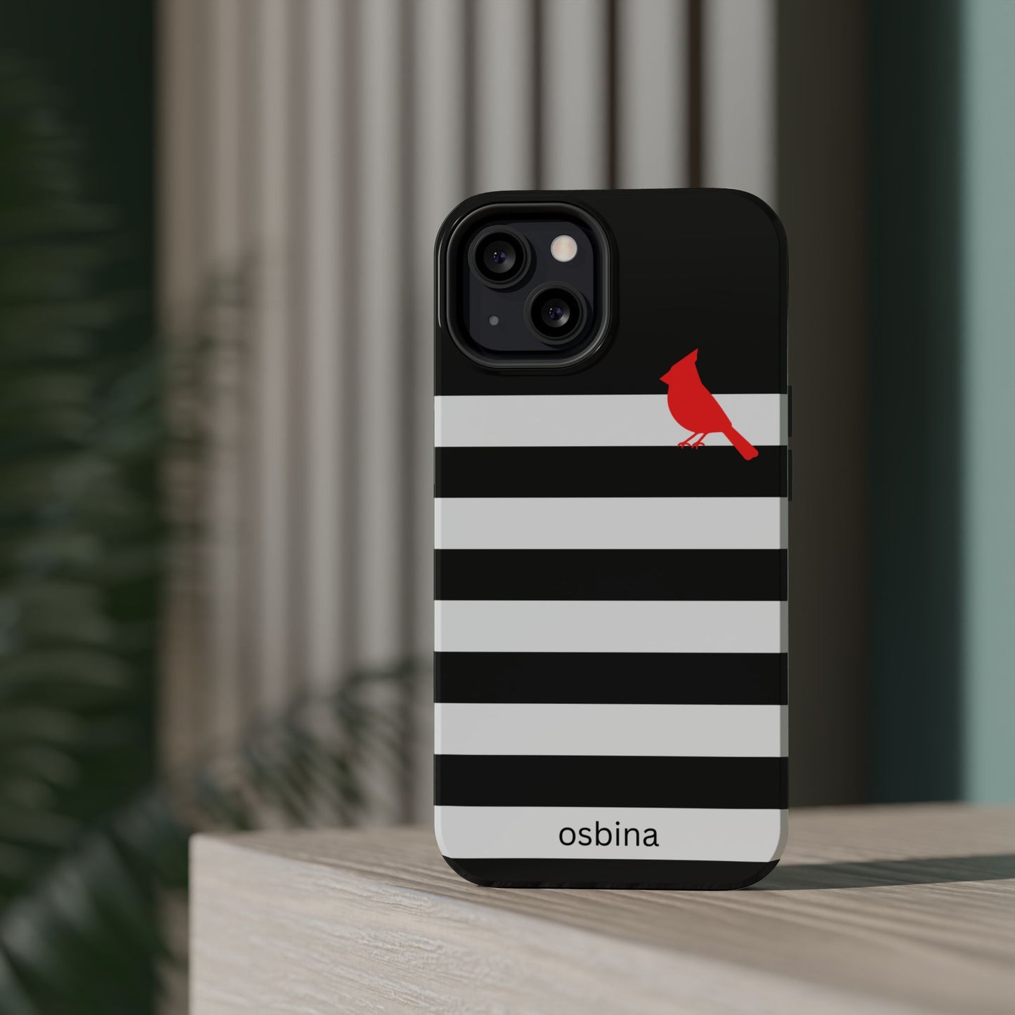 osbina | MagSafe compatible for iPhone | Redbird Edition Thinking of You Phone Case Black & White Stripe | Inspired By Collection
