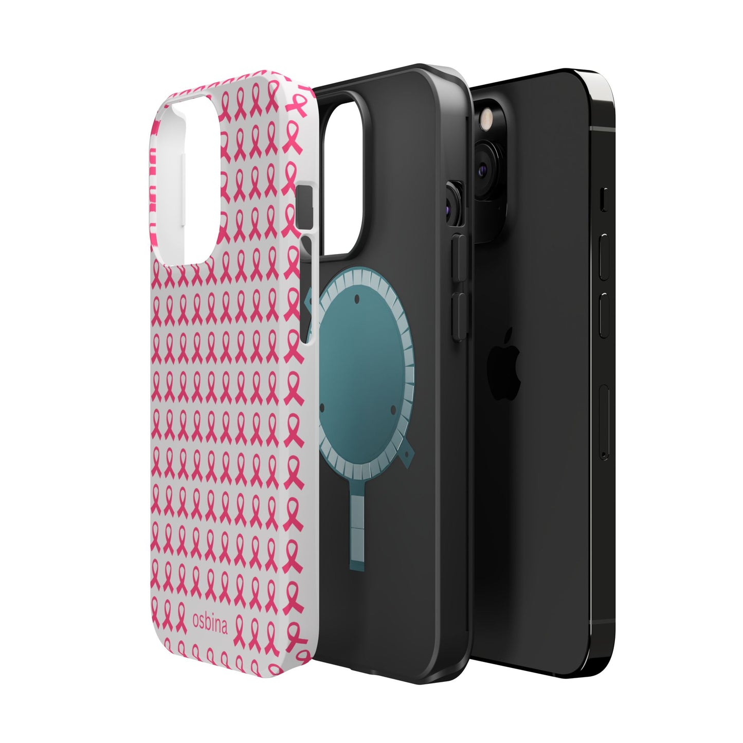 osbina | MagSafe compatible for iPhone | Limited Edition The Side By Side Pink Ribbons Case in Light Pink + Soft Pink + Hot Pink | The Pink October Collection | Inspired By