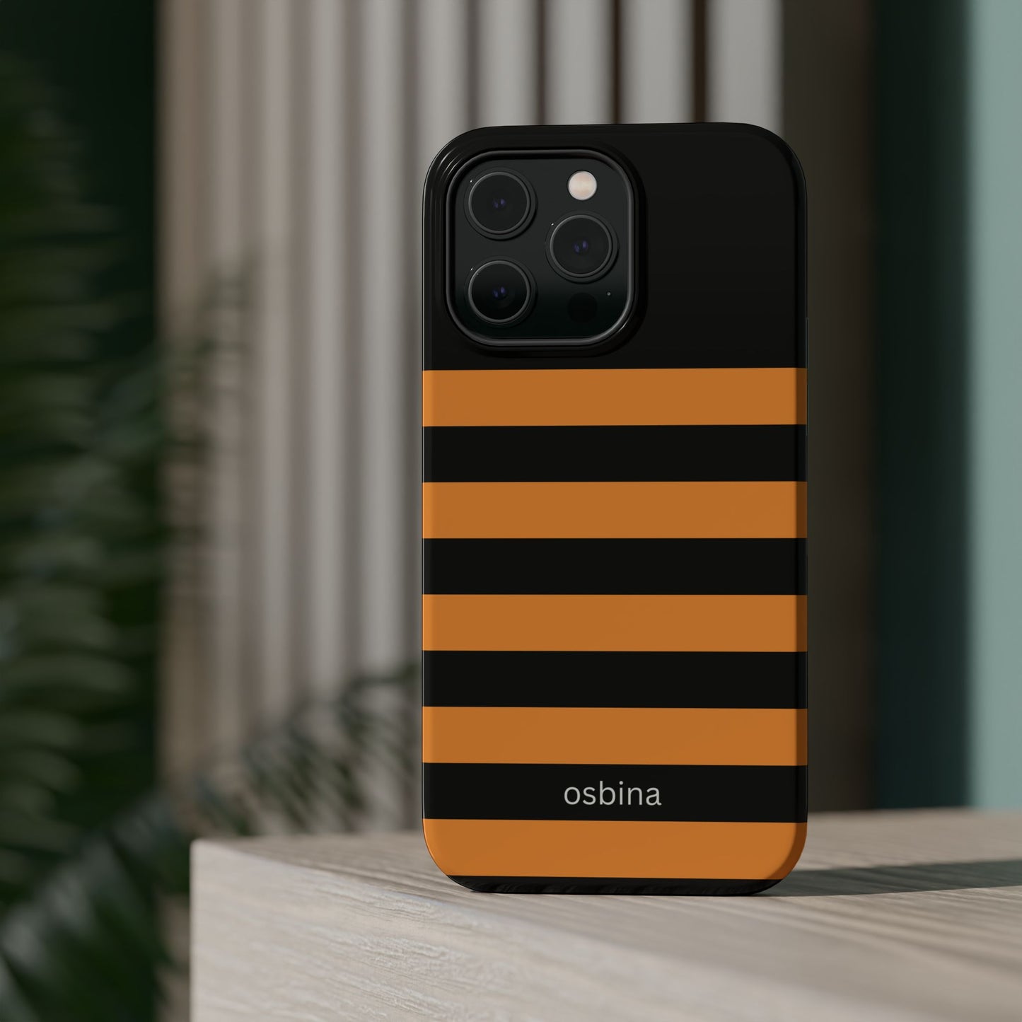 osbina | MagSafe Compatible for iPhone | The Horizon Stripe Case in Black + Orange | The Season Collective